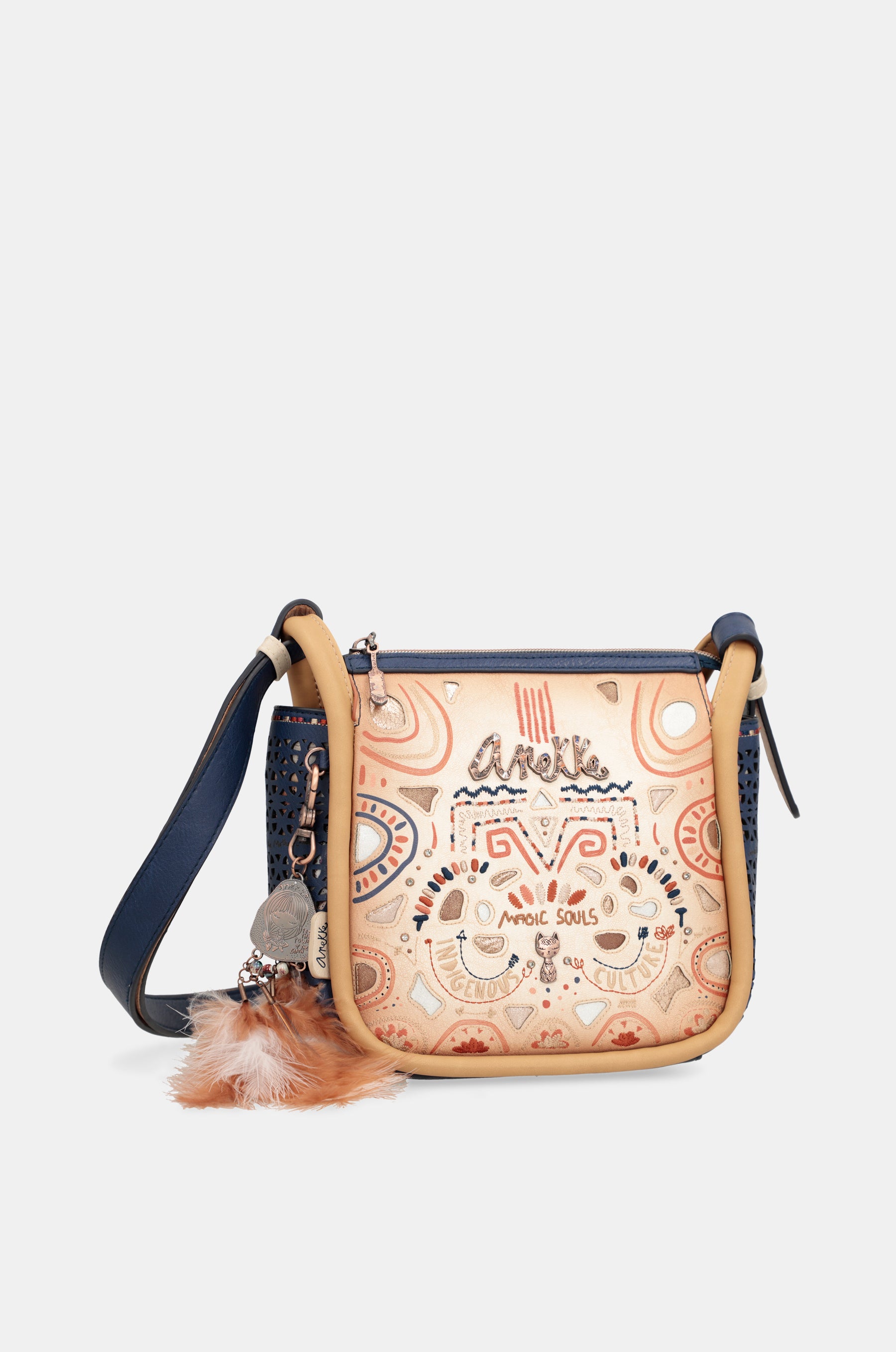 Tribe navy blue printed crossbody bag