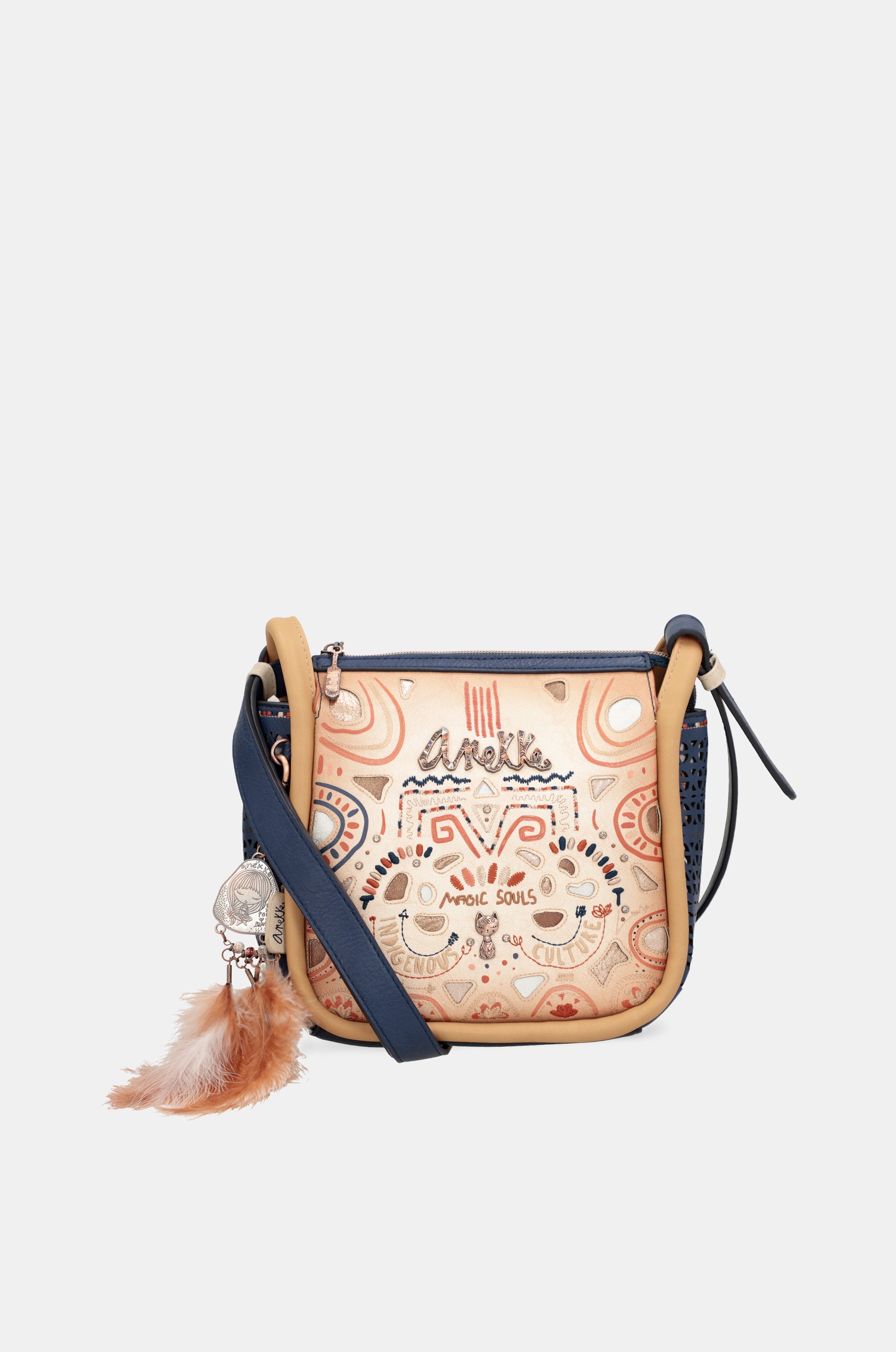 Tribe navy blue printed crossbody bag