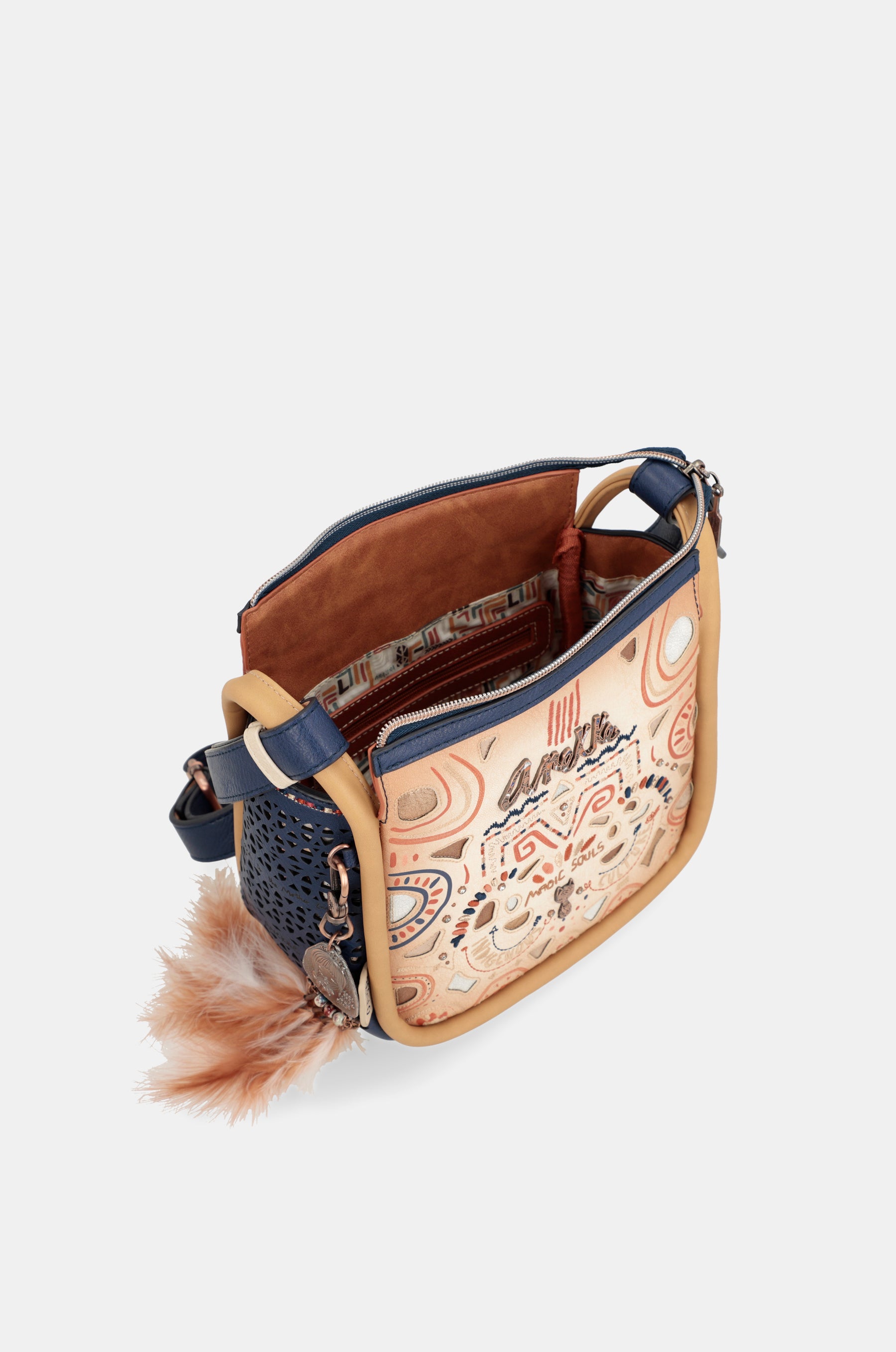 Tribe navy blue printed crossbody bag