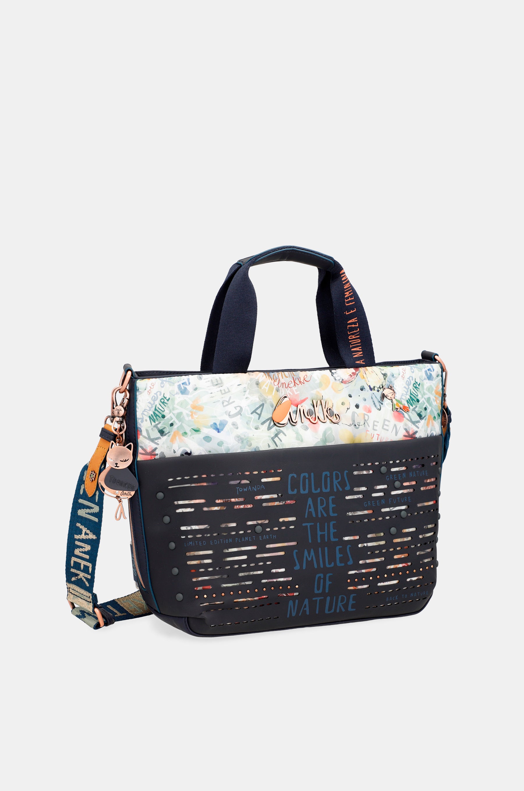 Nature Pachamama navy blue tote bag with shoulder strap