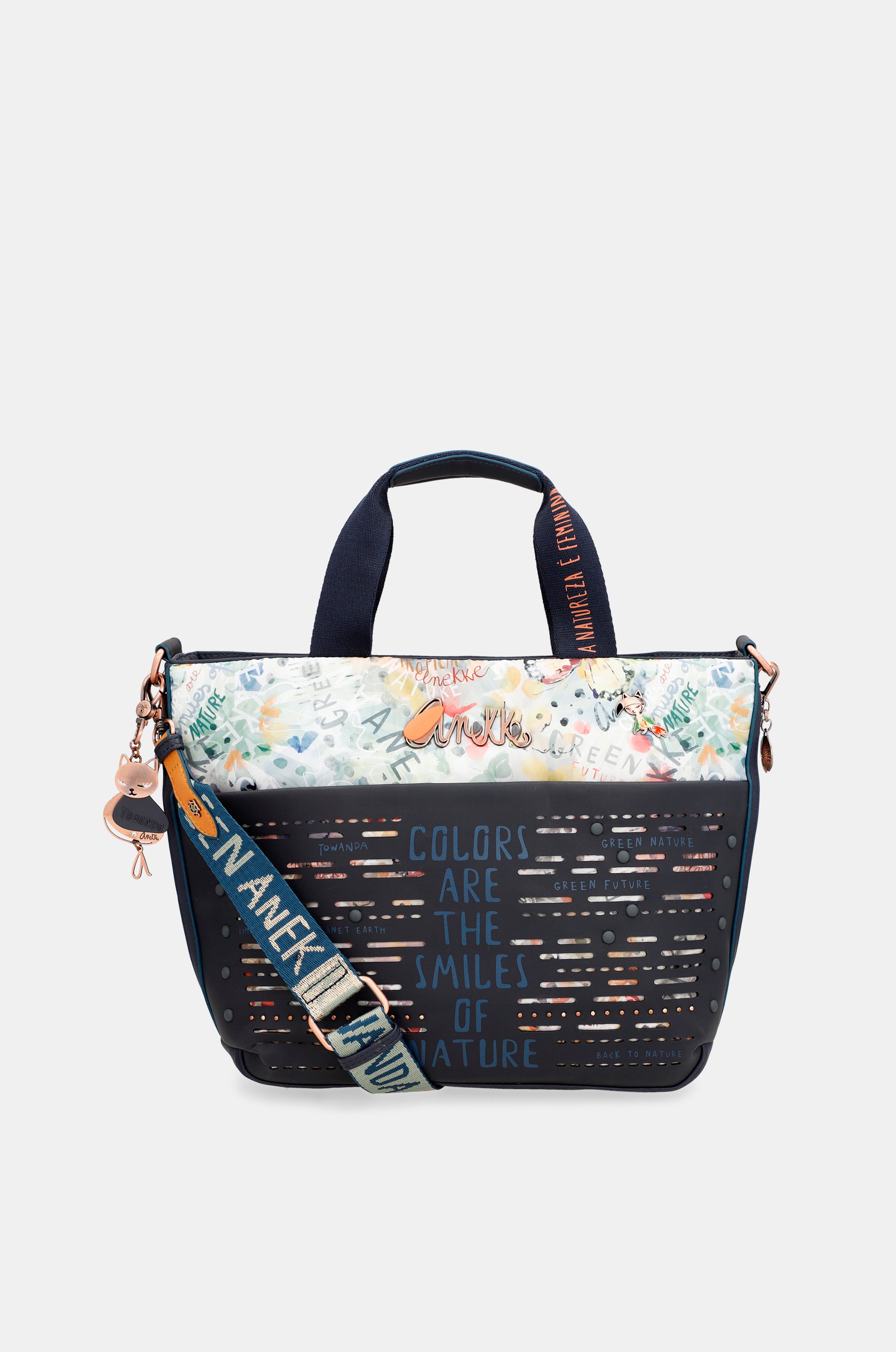 Nature Pachamama navy blue tote bag with shoulder strap