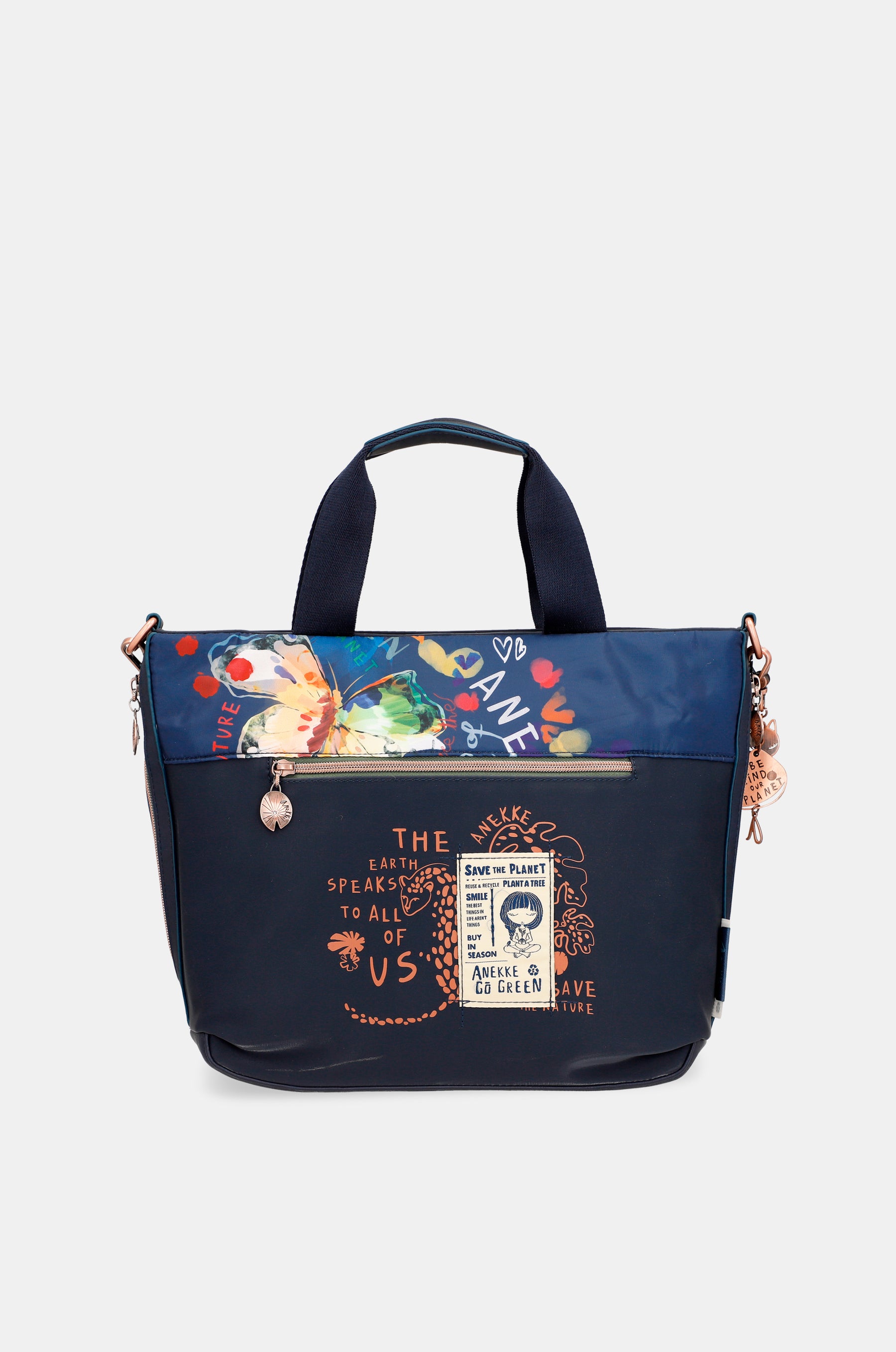 Nature Pachamama navy blue tote bag with shoulder strap
