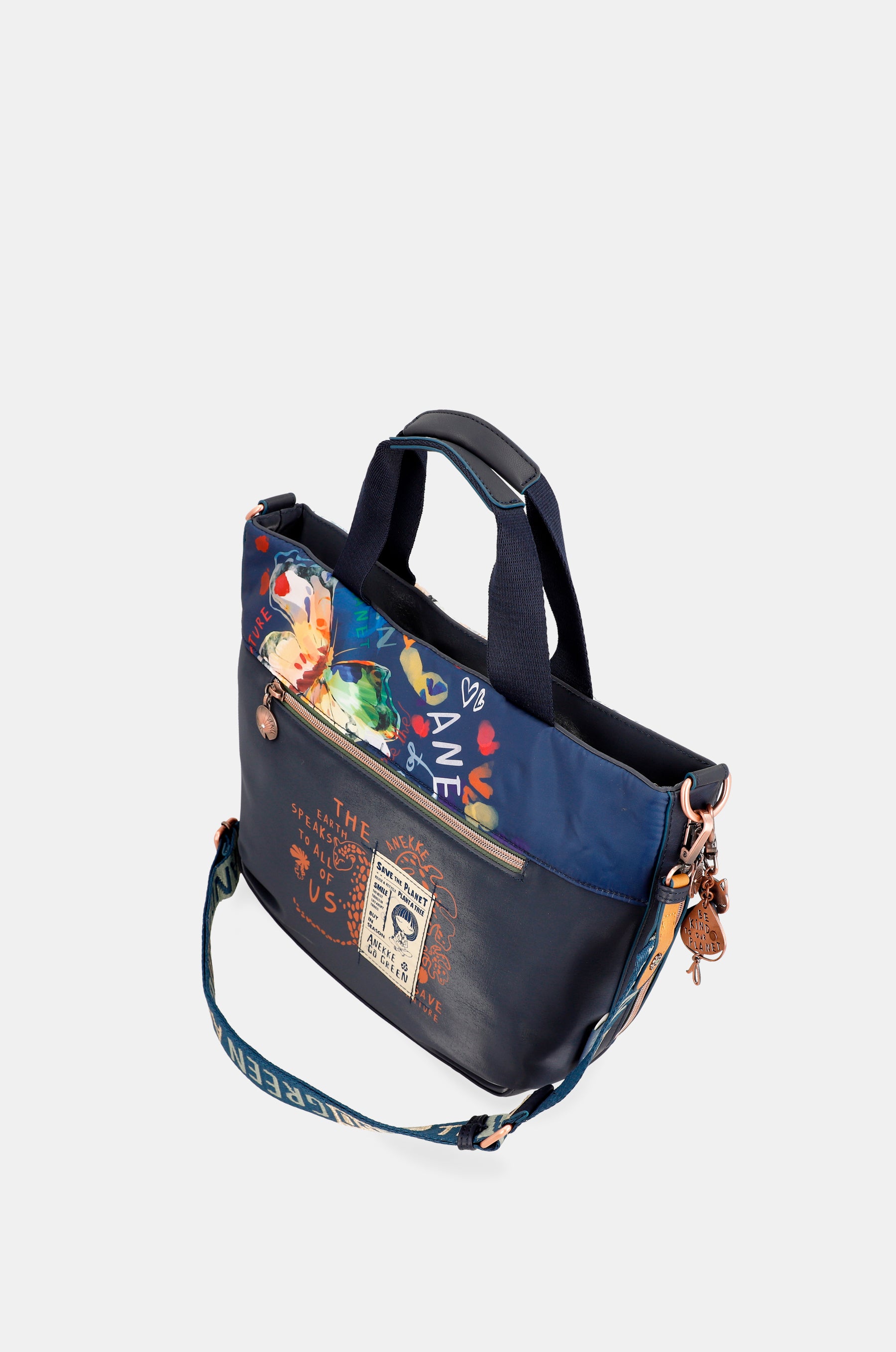 Nature Pachamama navy blue tote bag with shoulder strap