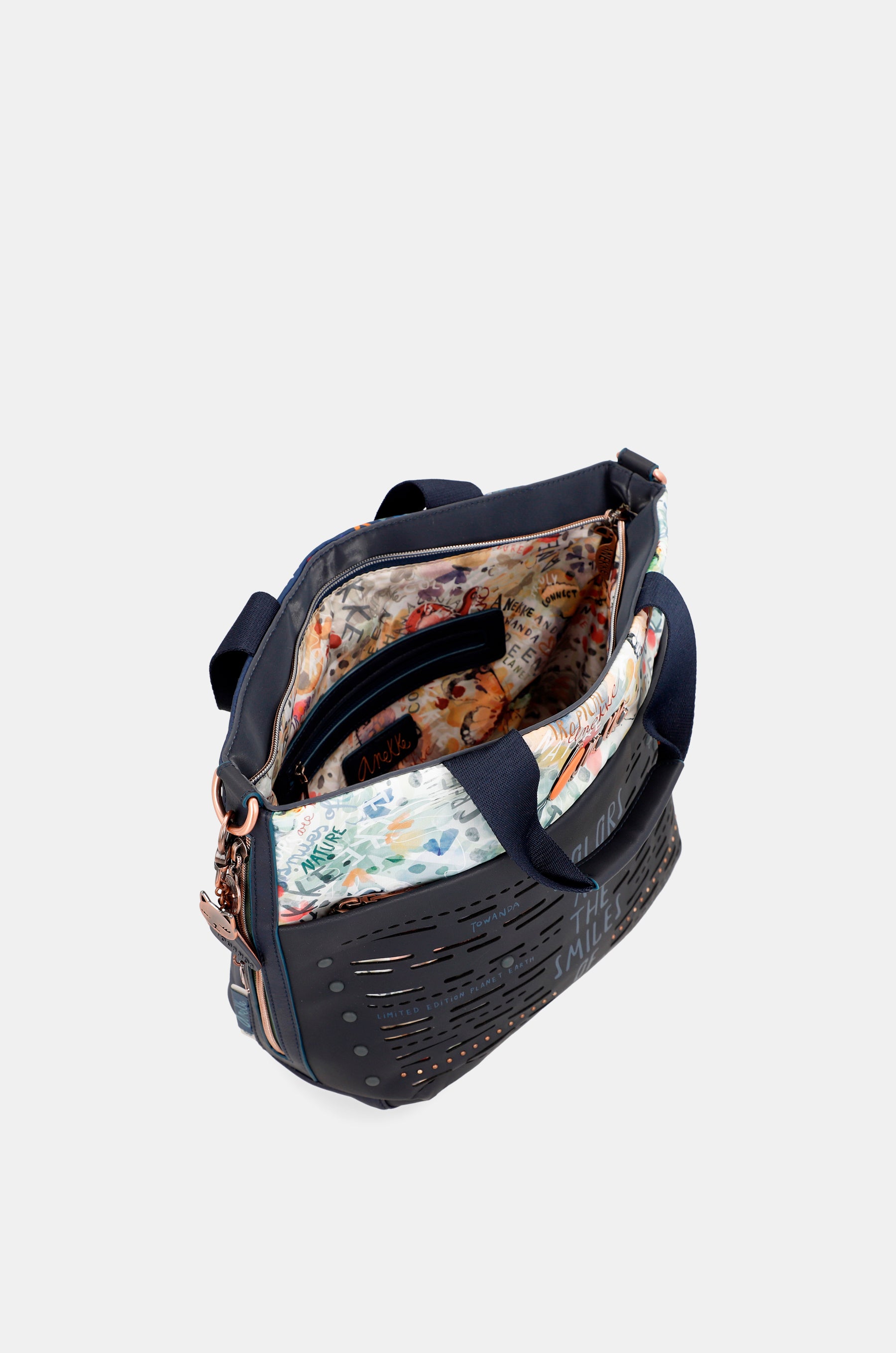 Nature Pachamama navy blue tote bag with shoulder strap