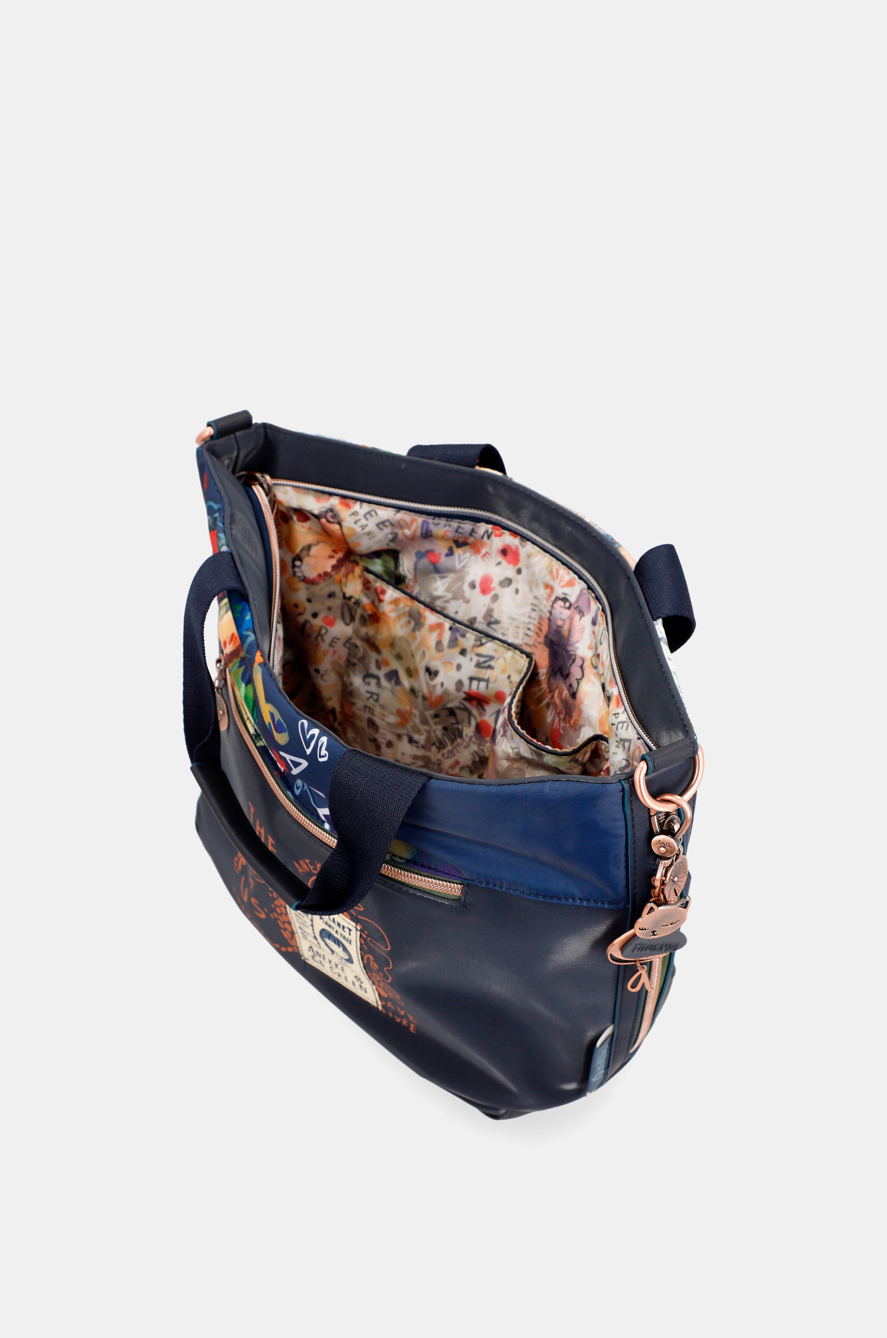 Nature Pachamama navy blue tote bag with shoulder strap