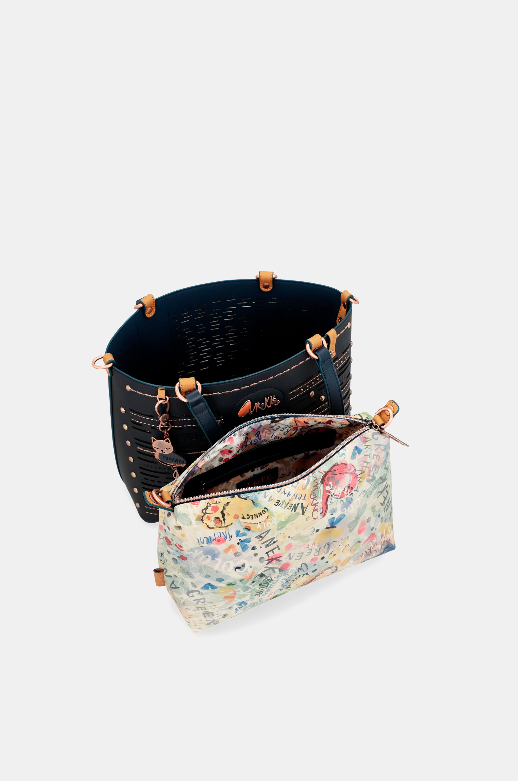 Nature Pachamama navy blue large tote bag