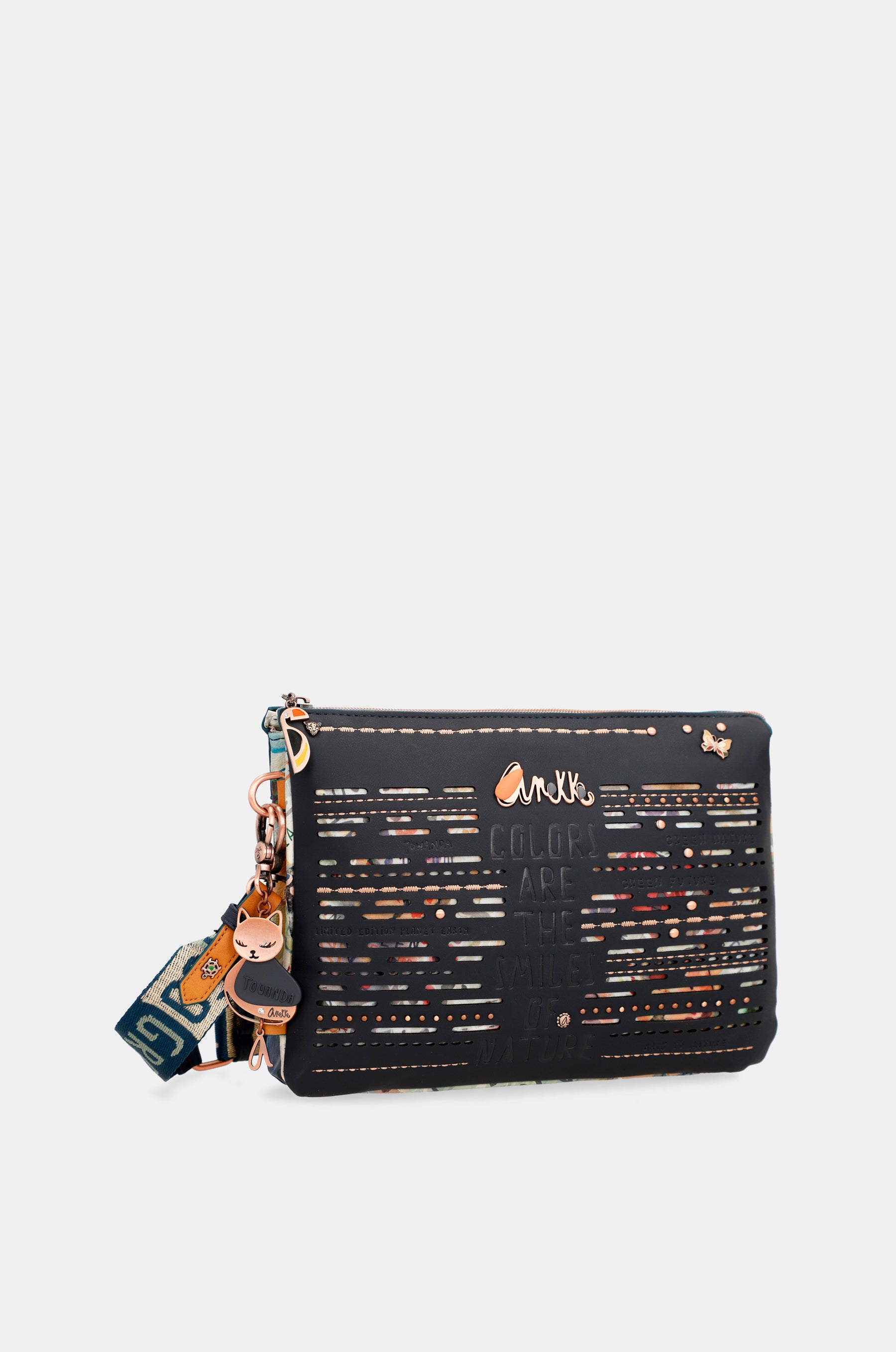 Nature Pachamama navy blue crossbody bag with 2 compartments
