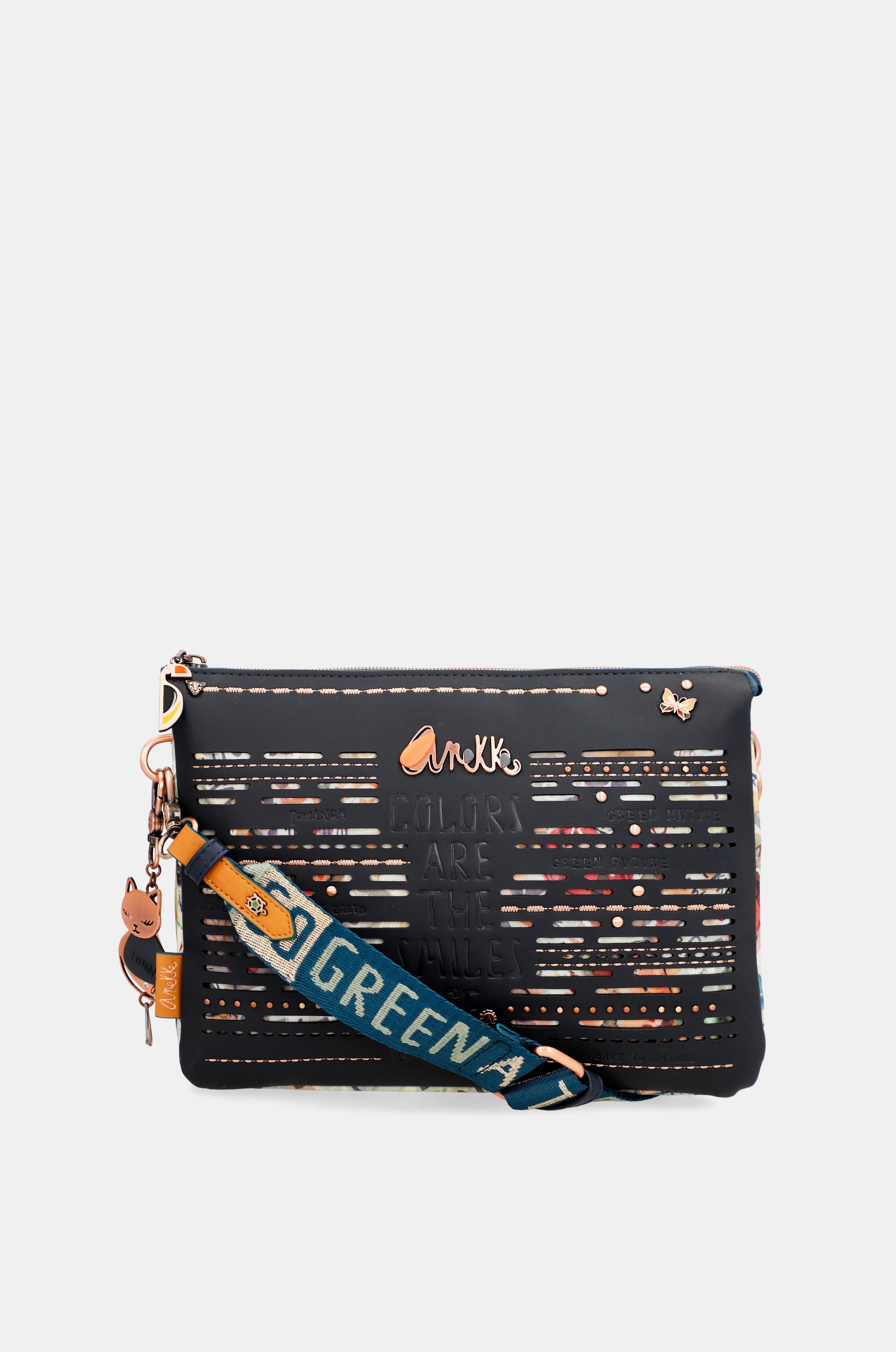 Nature Pachamama navy blue crossbody bag with 2 compartments