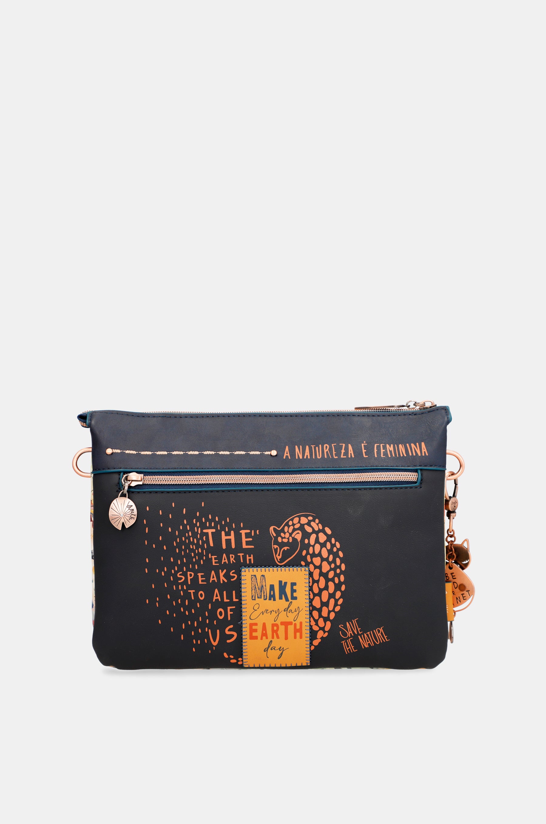Nature Pachamama navy blue crossbody bag with 2 compartments