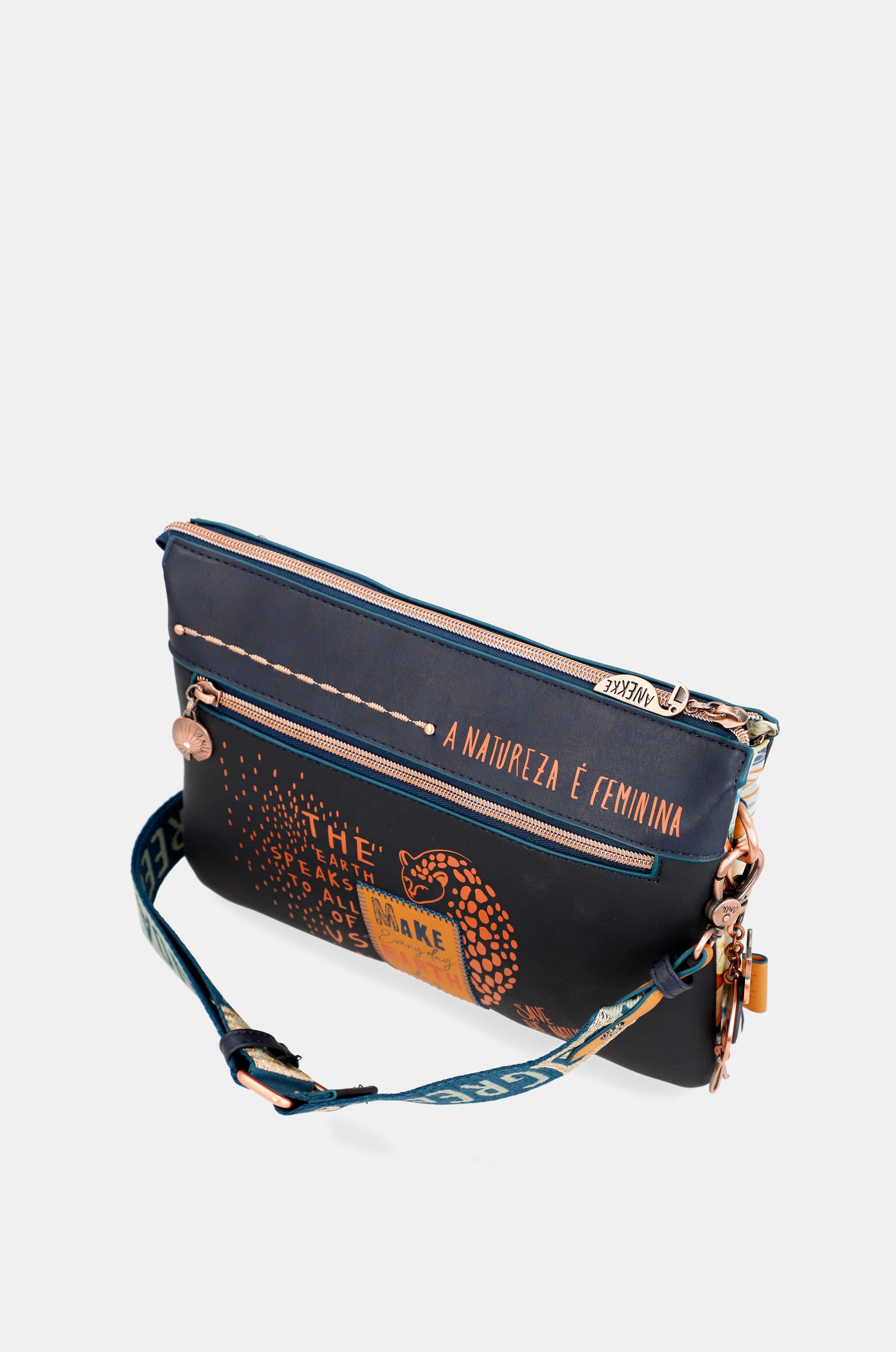 Nature Pachamama navy blue crossbody bag with 2 compartments