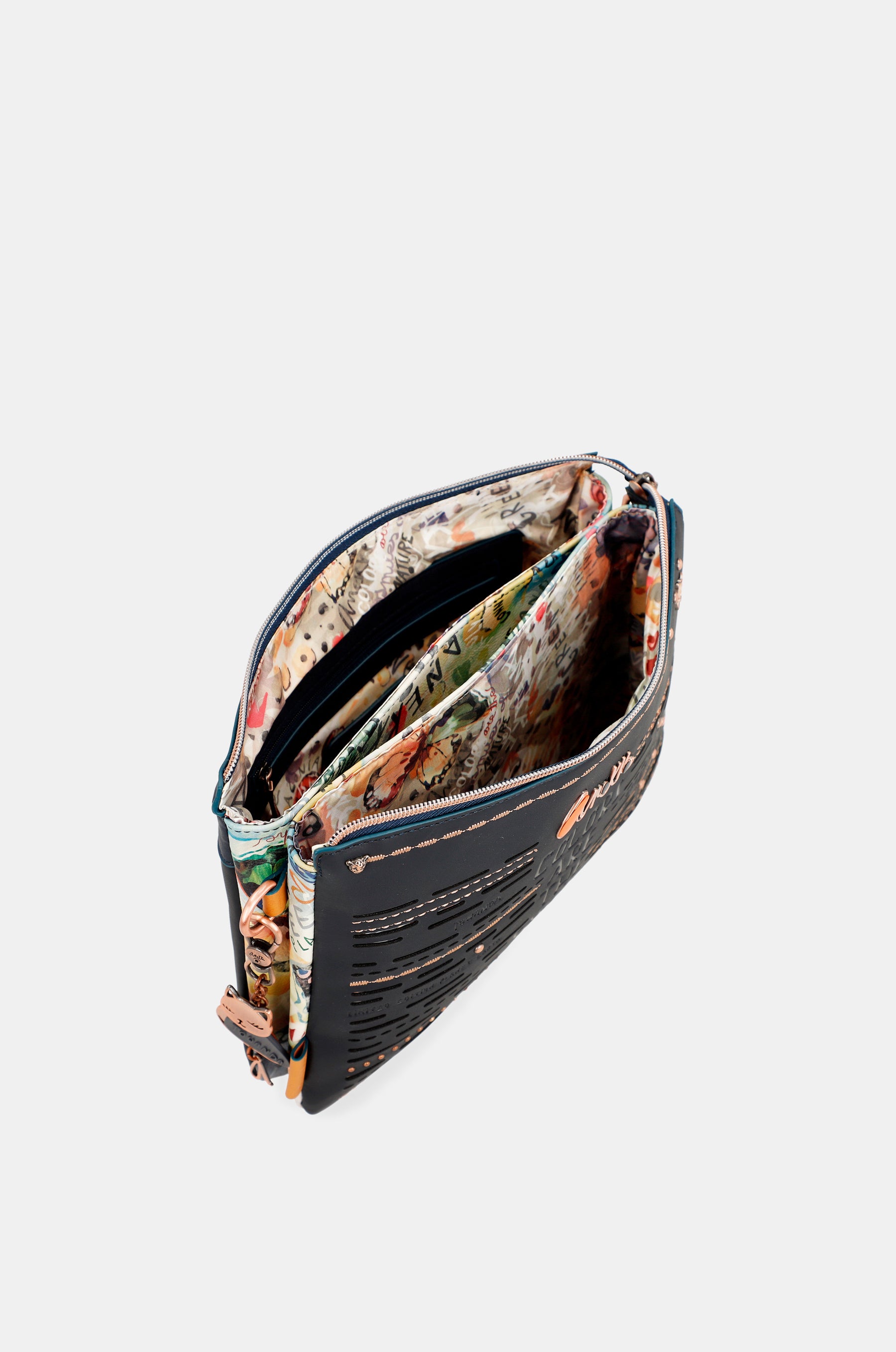 Nature Pachamama navy blue crossbody bag with 2 compartments