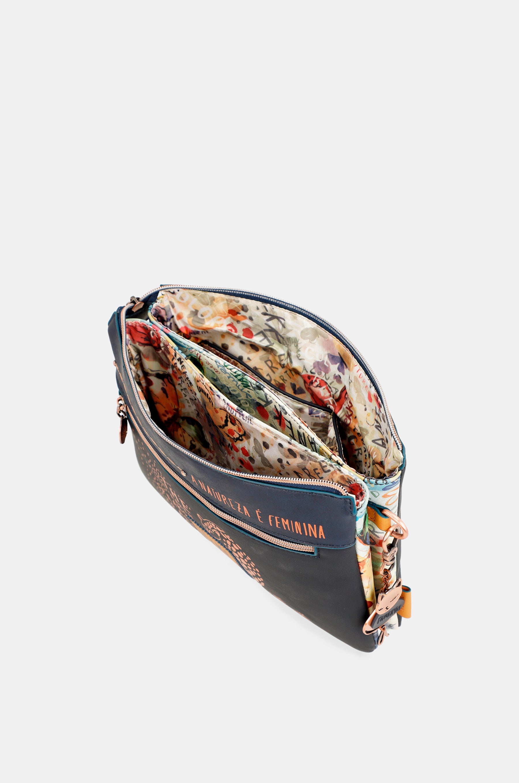 Nature Pachamama navy blue crossbody bag with 2 compartments