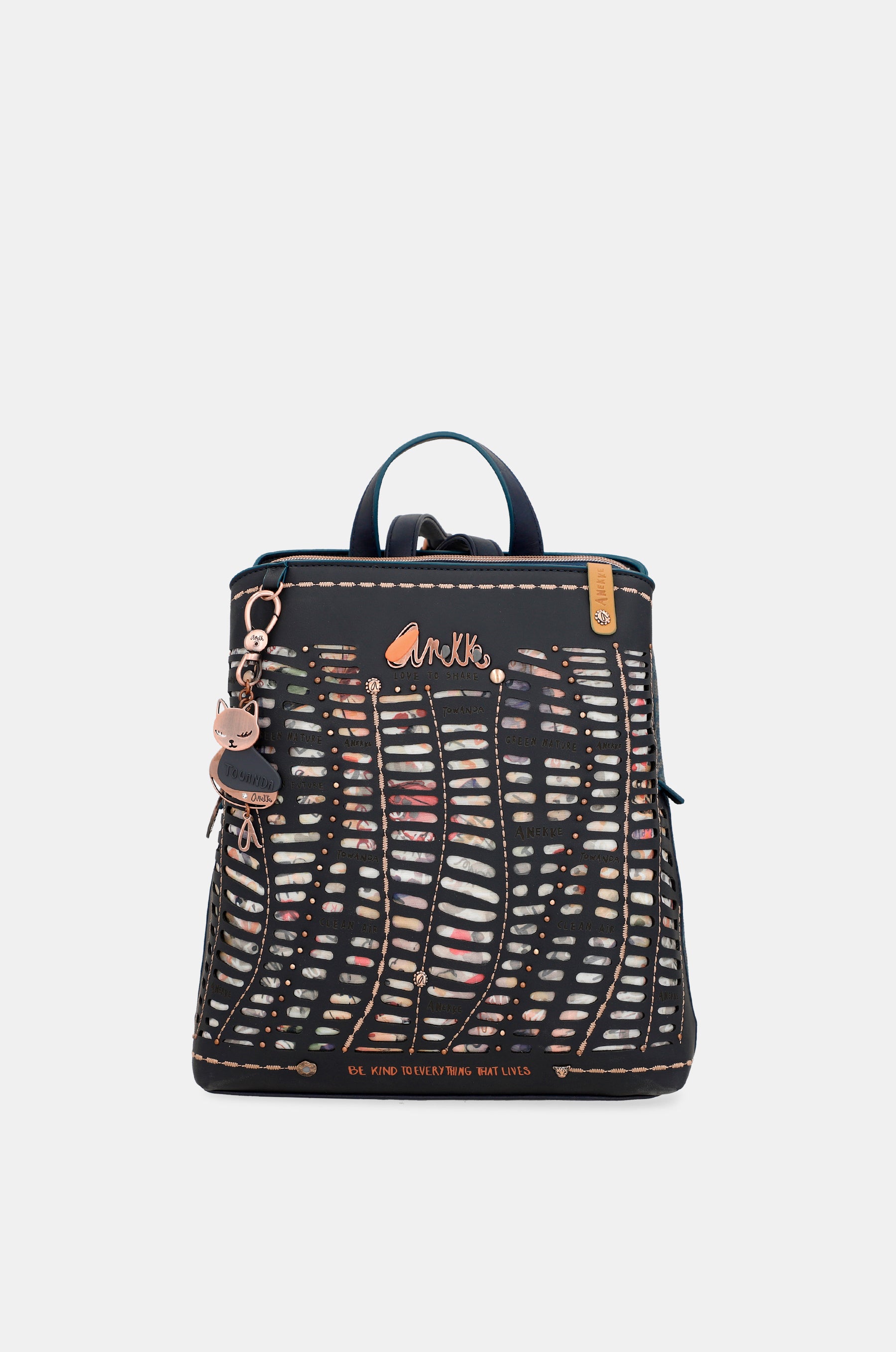Nature Pachamama navy blue backpack with 3 compartments