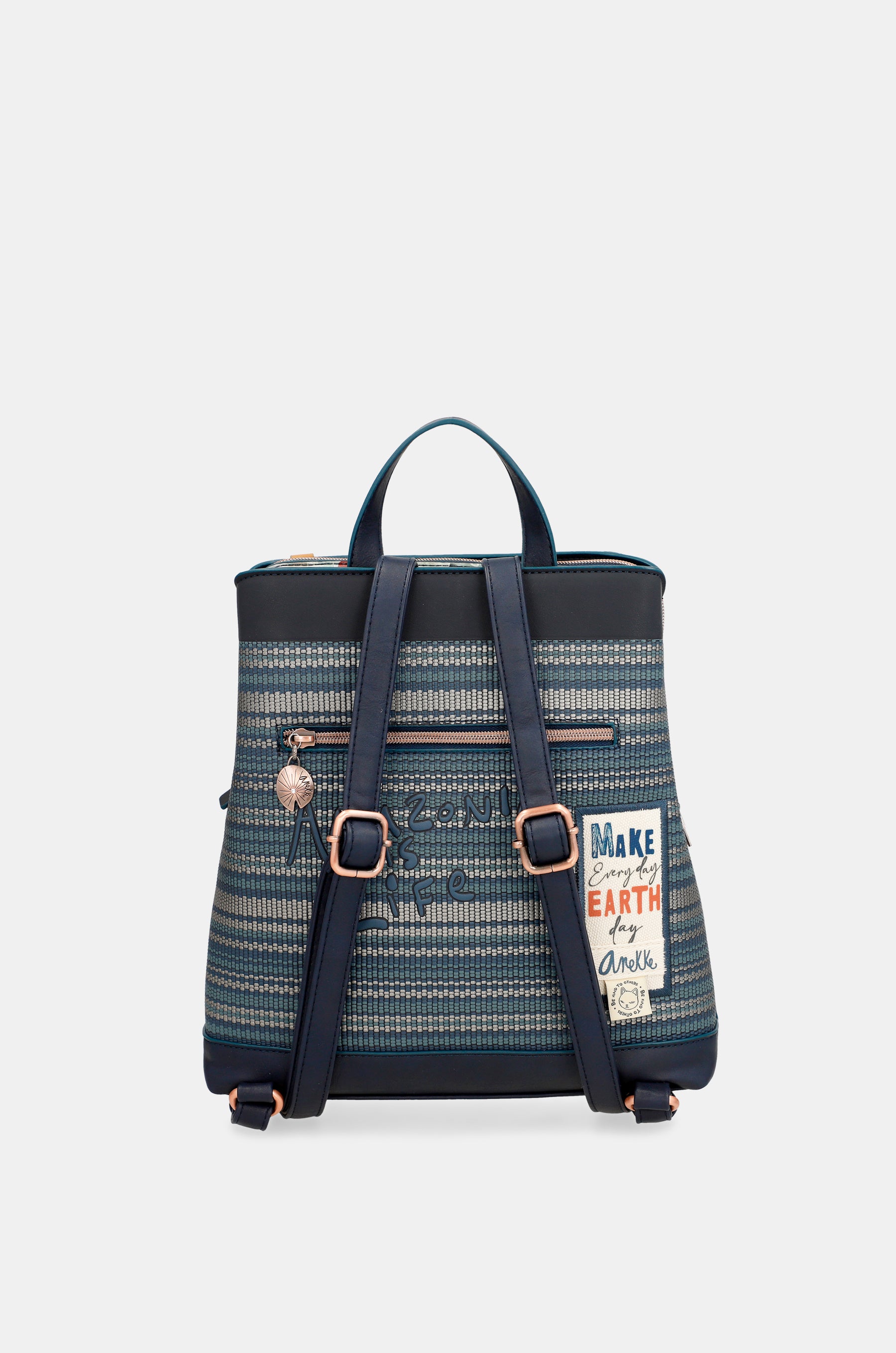 Nature Pachamama navy blue backpack with 3 compartments
