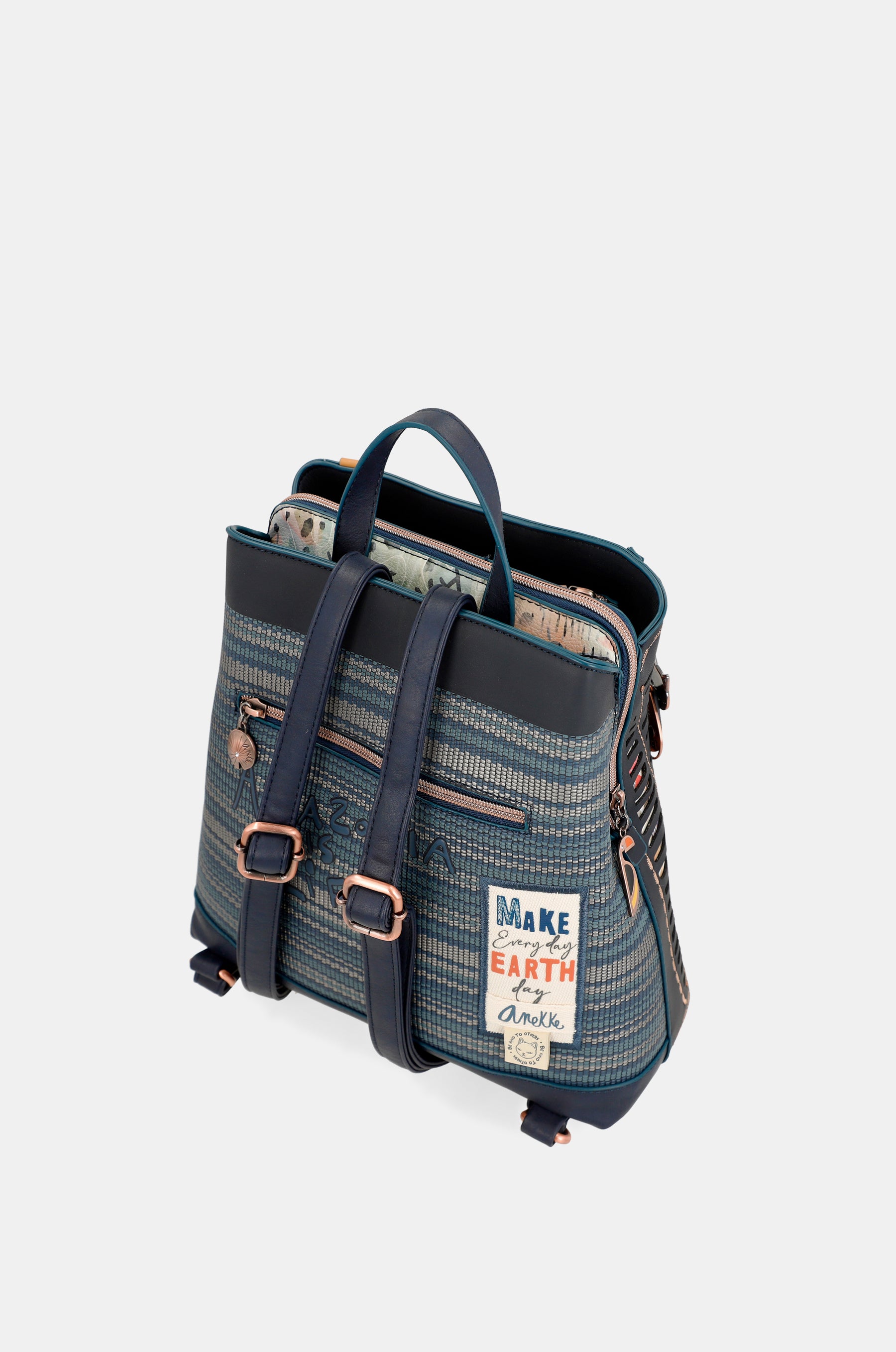Nature Pachamama navy blue backpack with 3 compartments