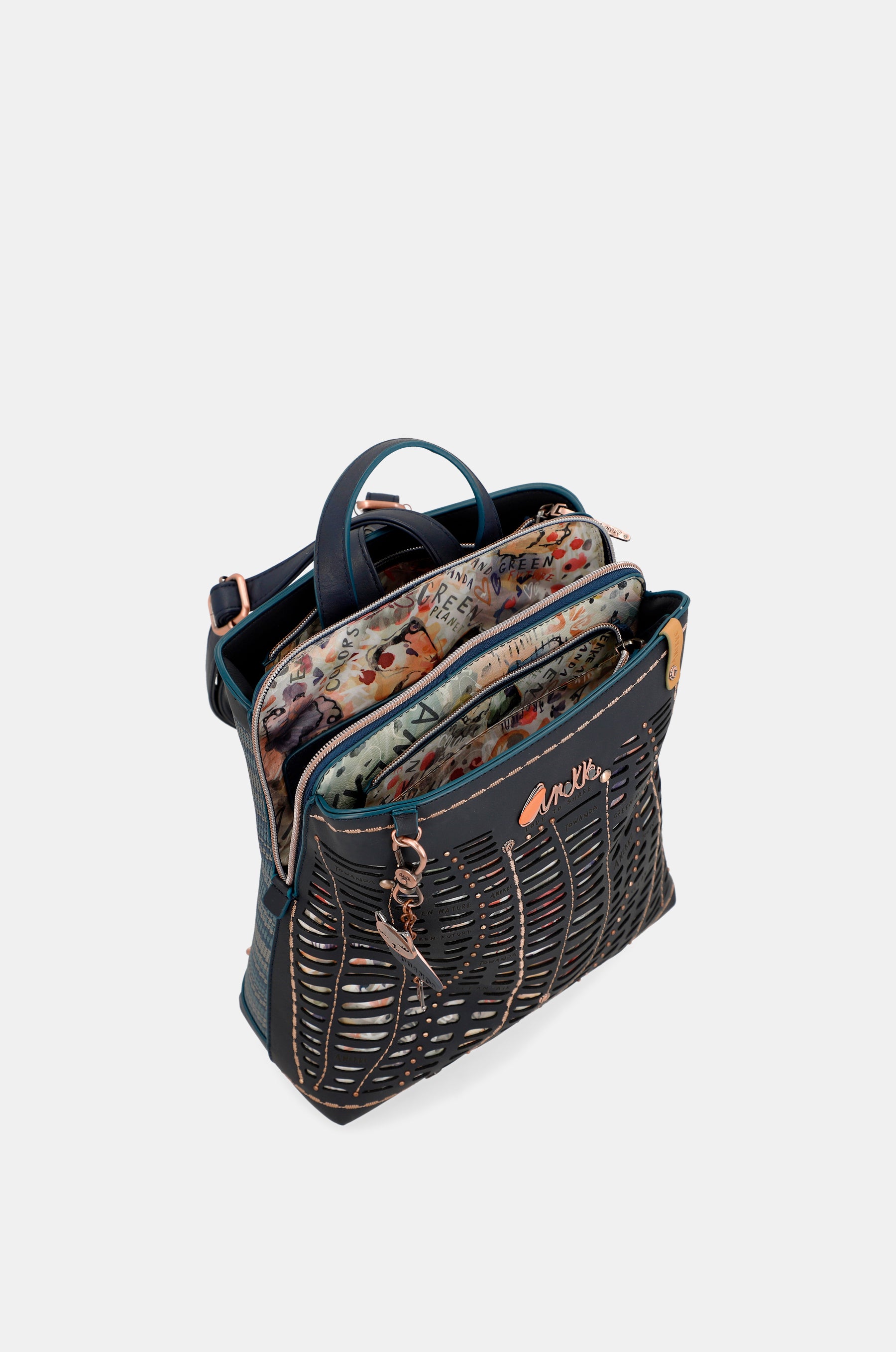 Nature Pachamama navy blue backpack with 3 compartments