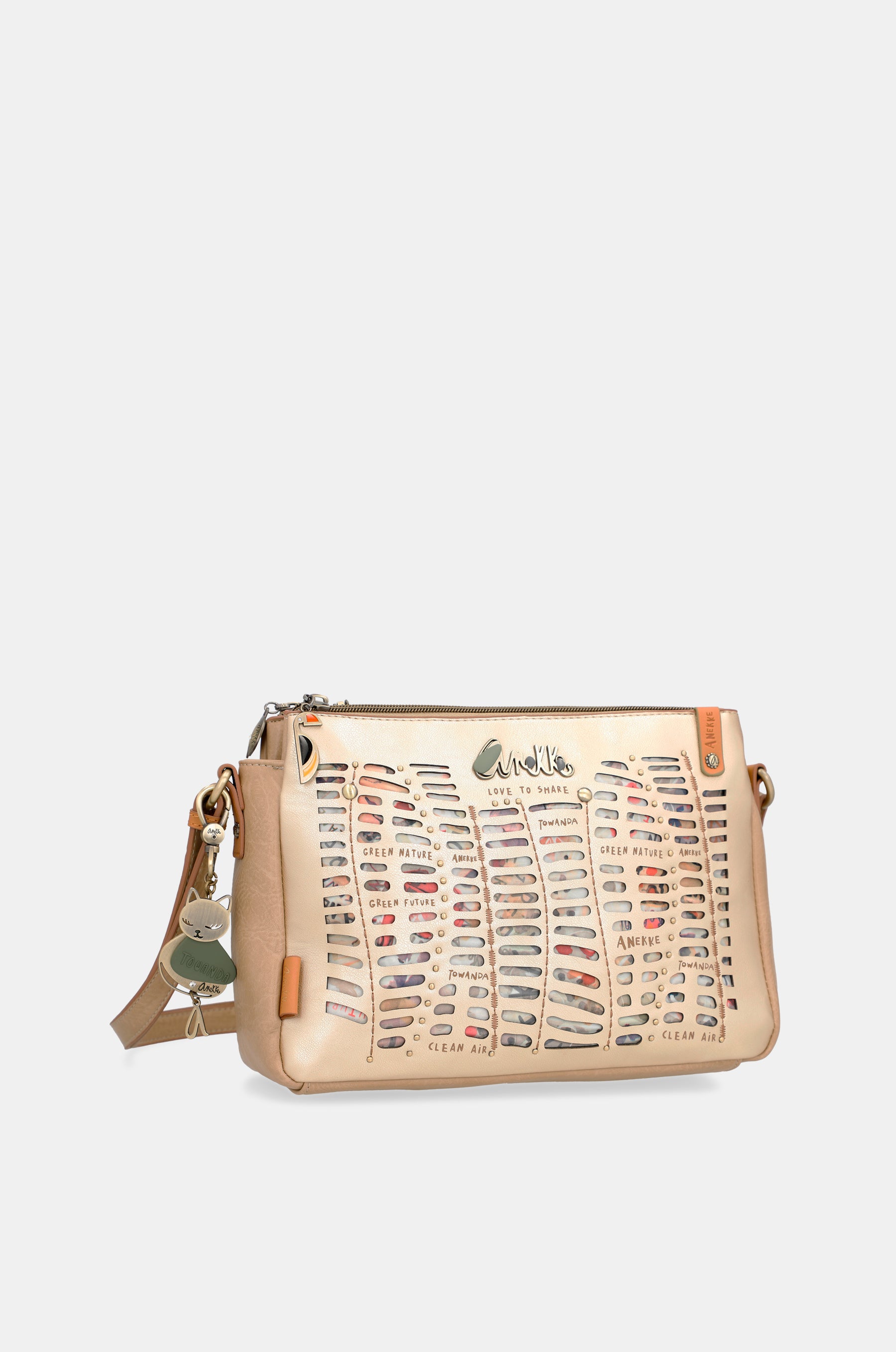 Nature Pachamama golden crossbody bag with three compartments