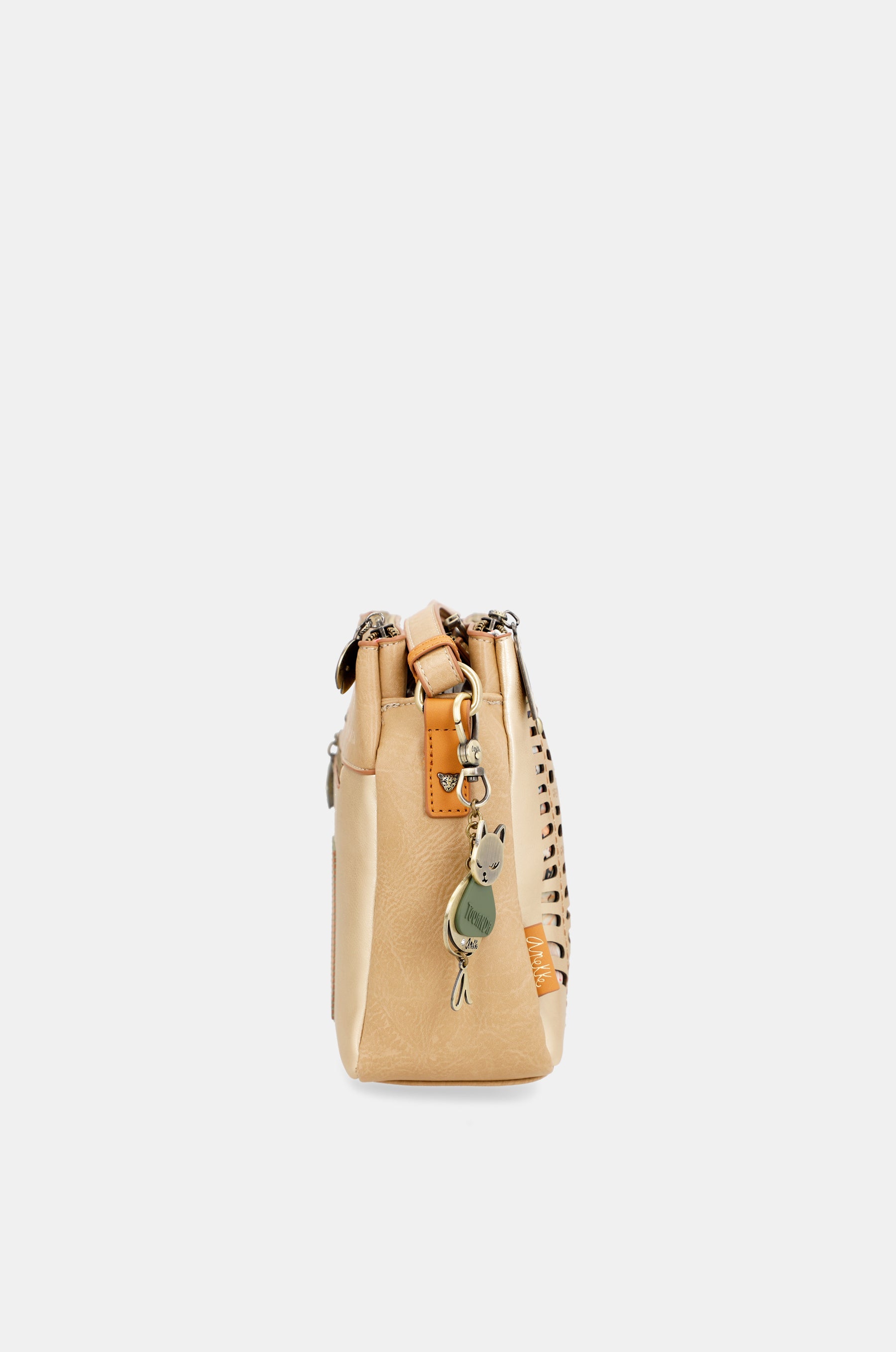 Nature Pachamama golden crossbody bag with three compartments