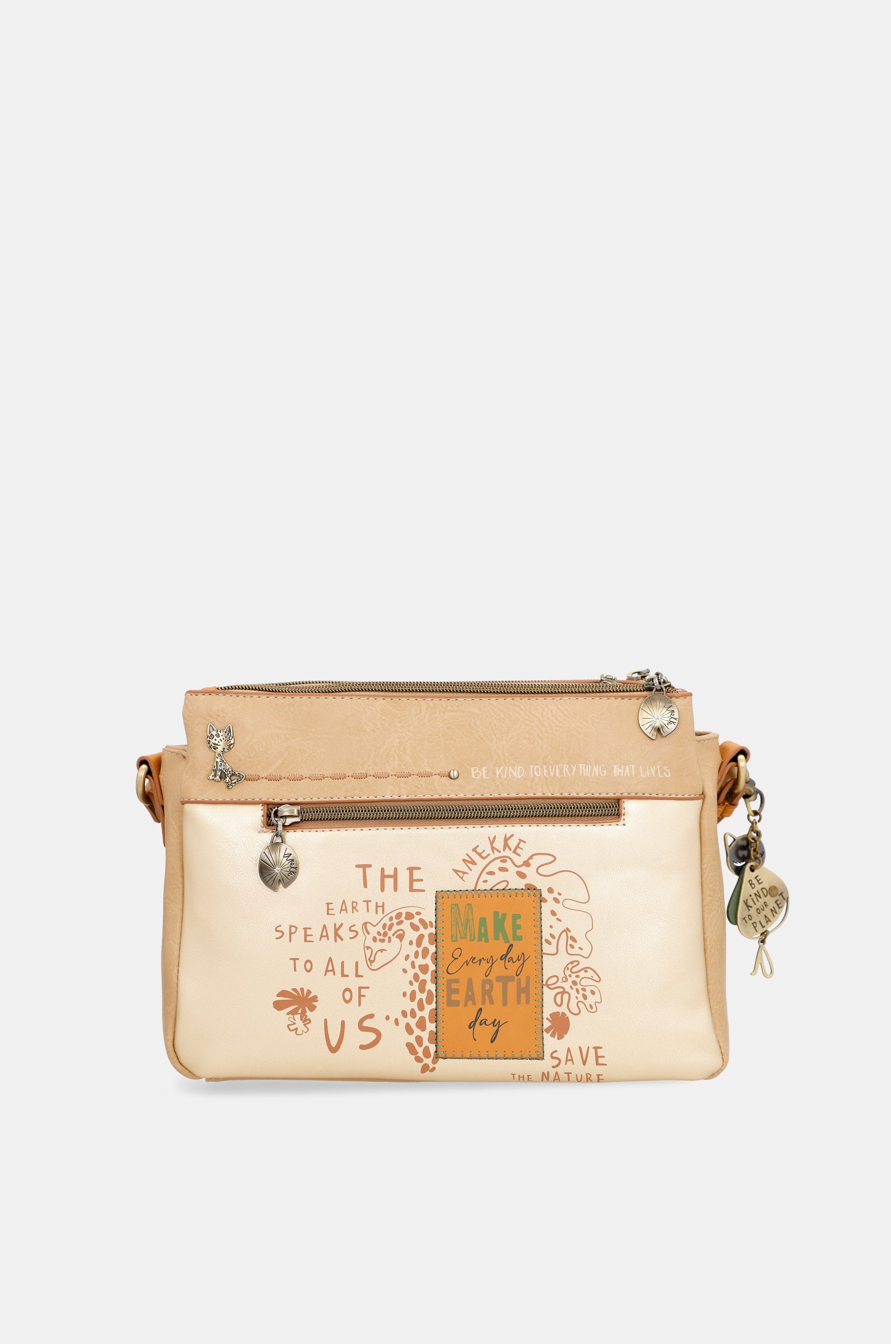 Nature Pachamama golden crossbody bag with three compartments
