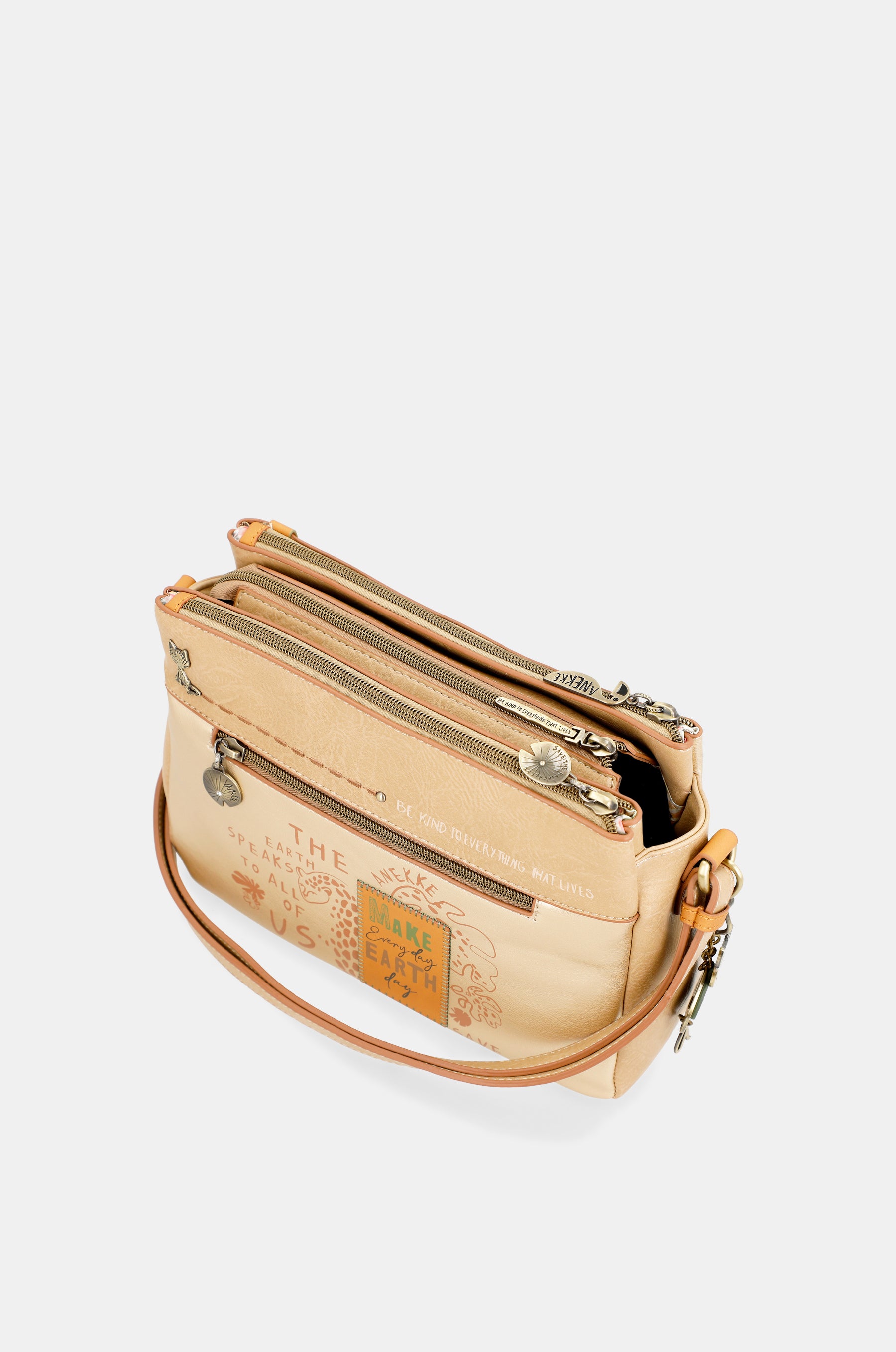 Nature Pachamama golden crossbody bag with three compartments