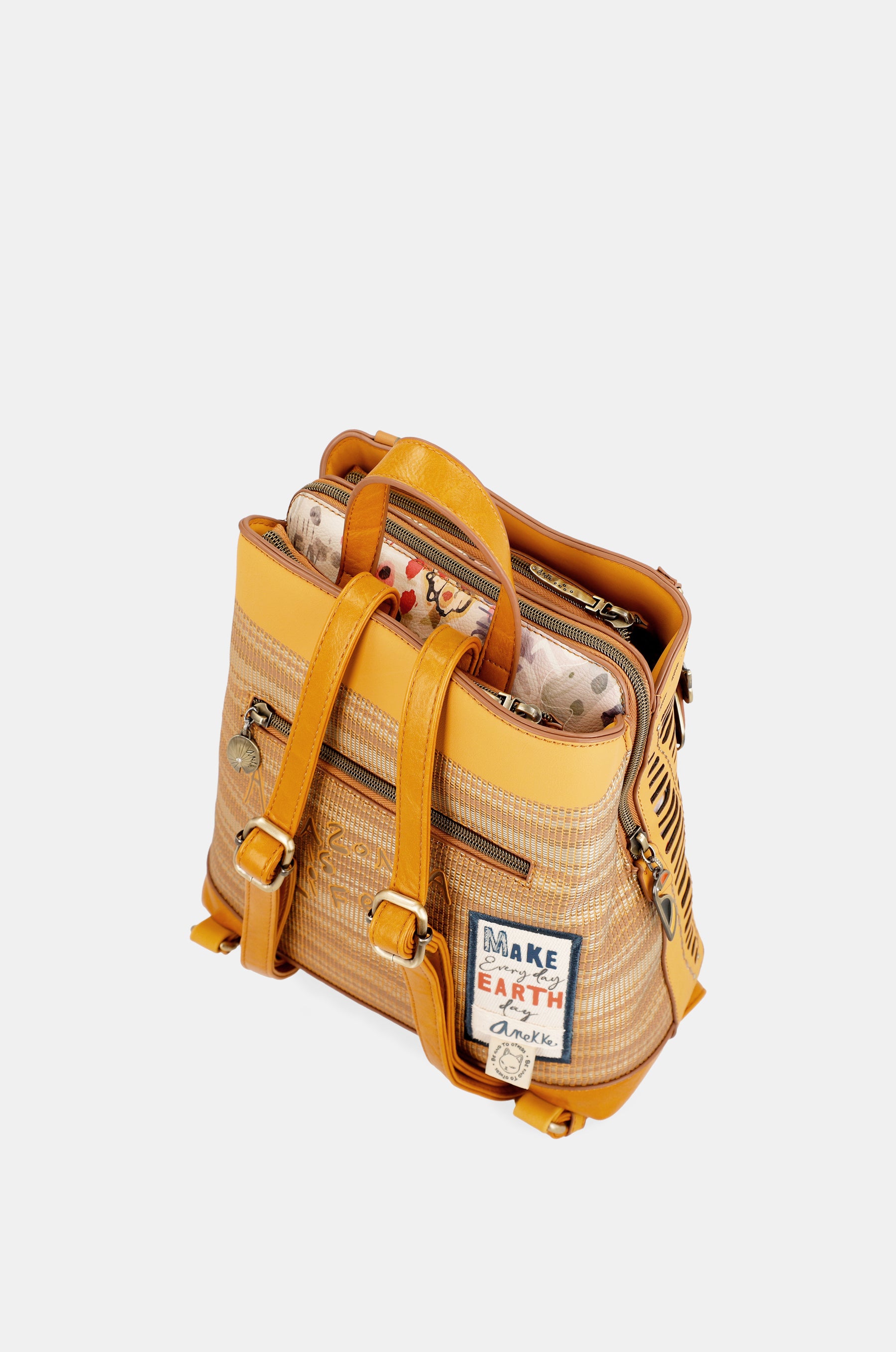 Nature Pachamama ochre backpack with 3 compartments
