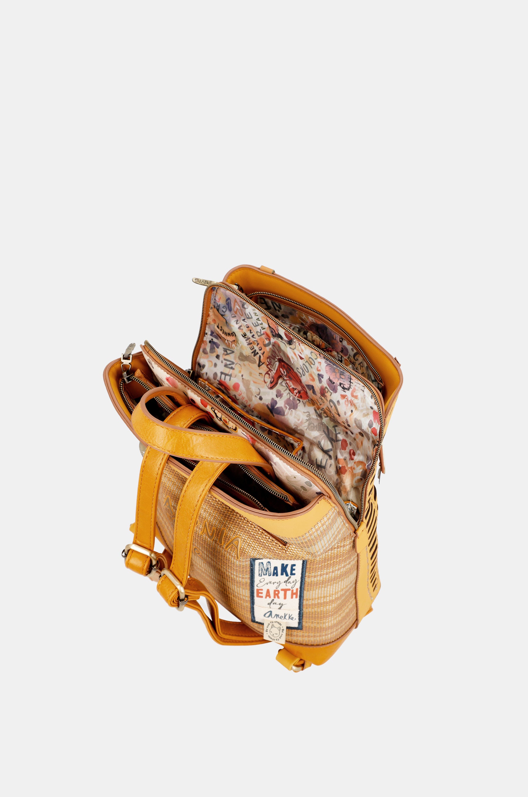 Nature Pachamama ochre backpack with 3 compartments