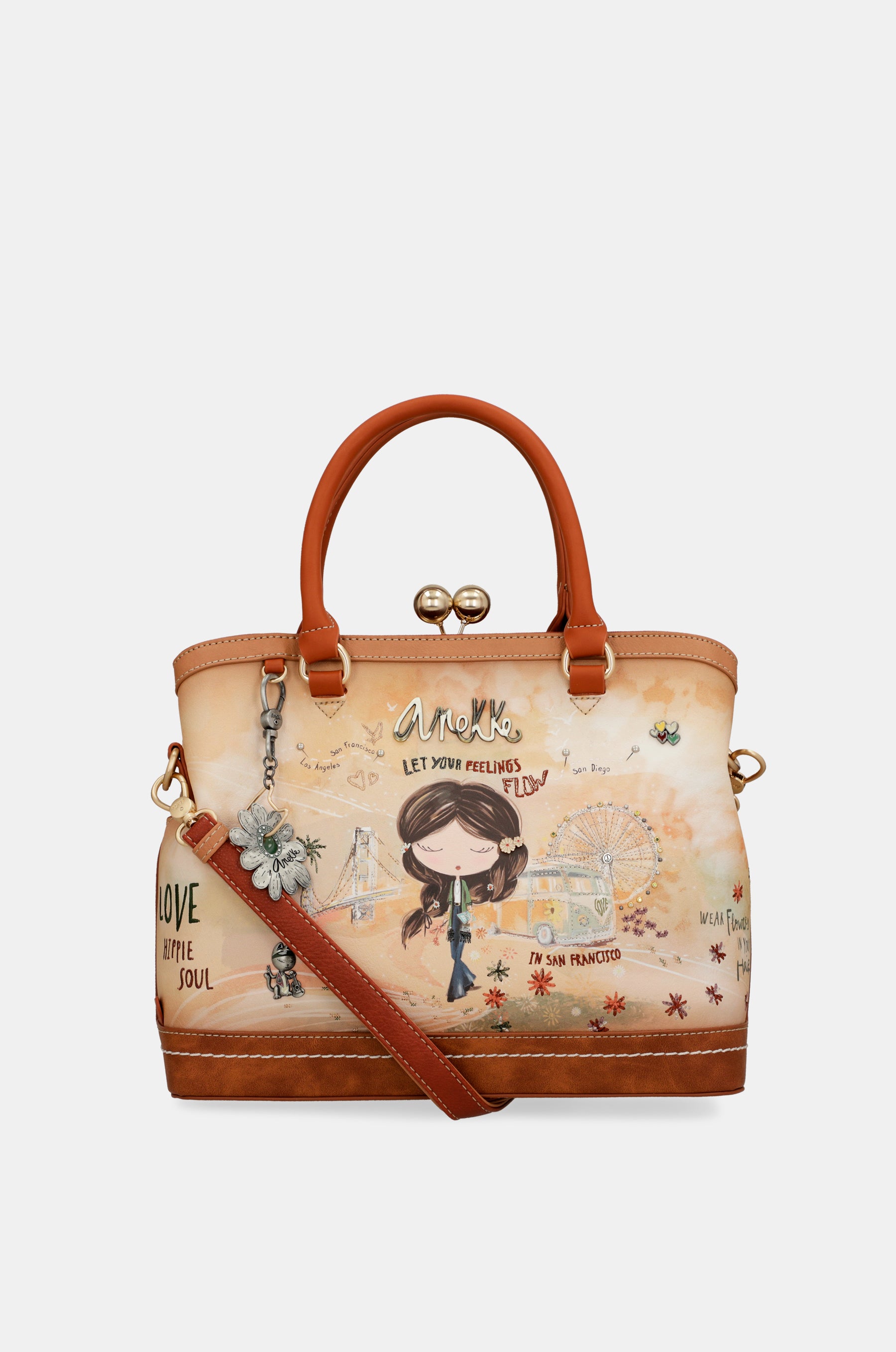 Peace & Love camel kiss clasp bag