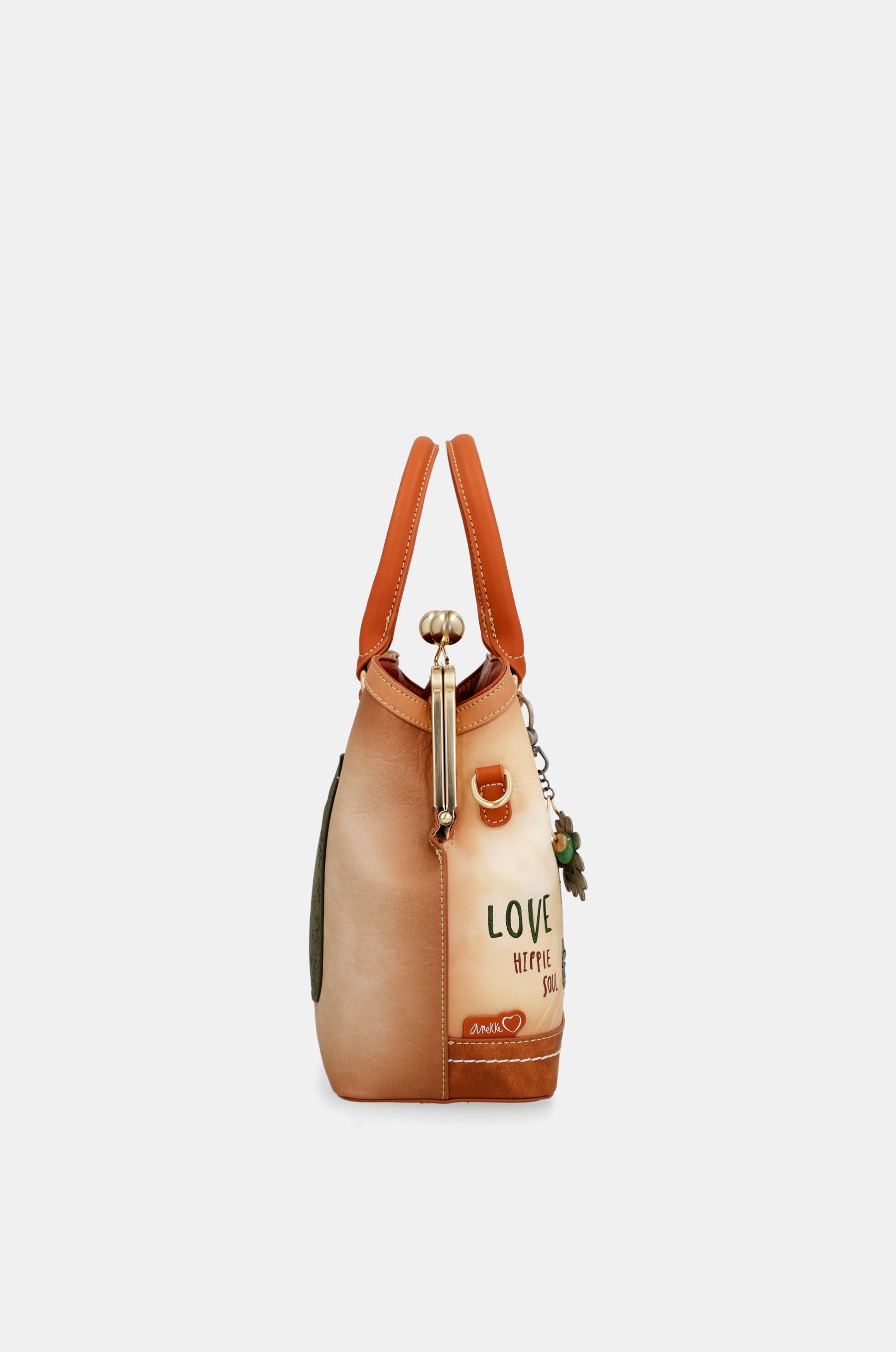 Peace & Love camel kiss clasp bag
