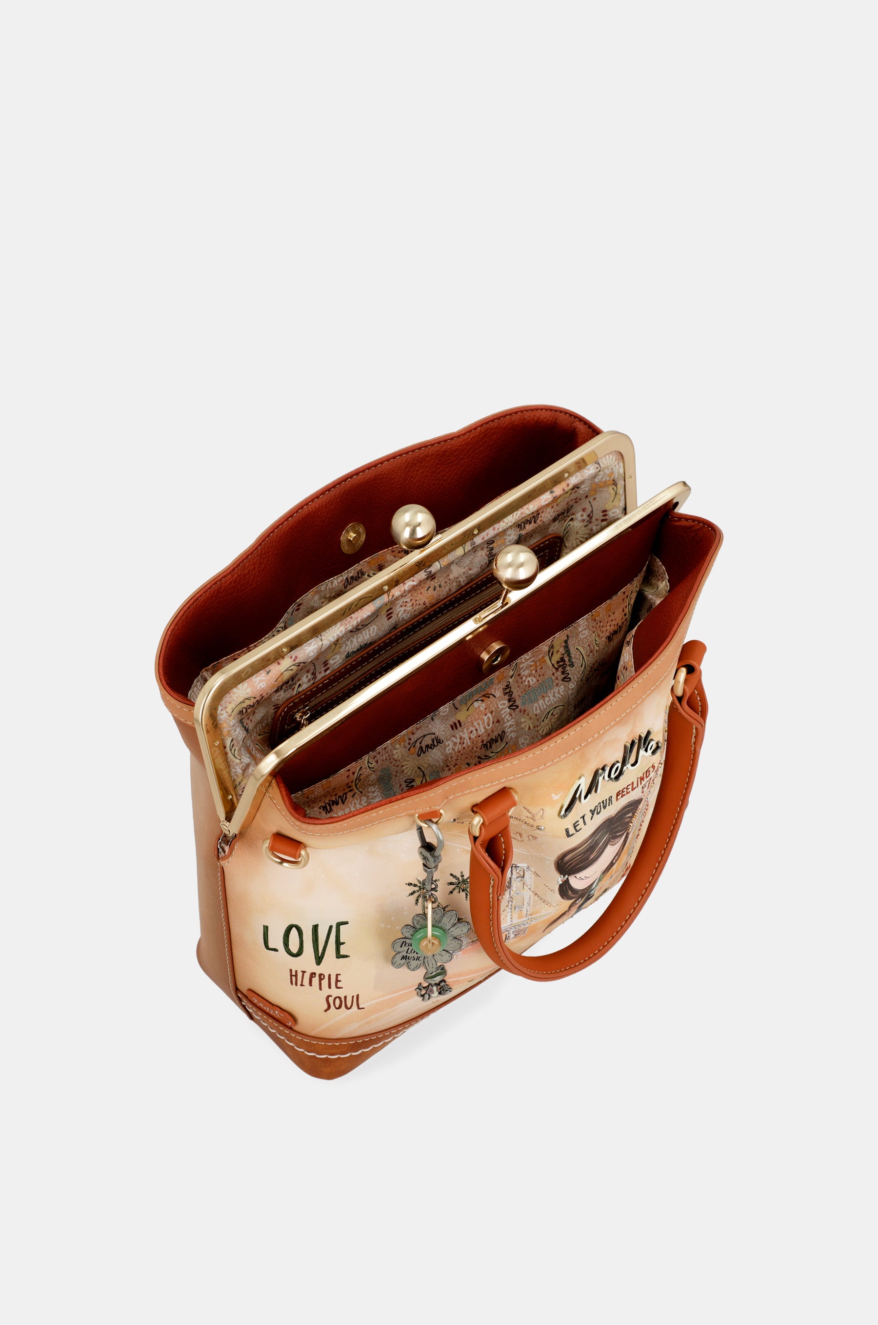 Peace & Love camel kiss clasp bag