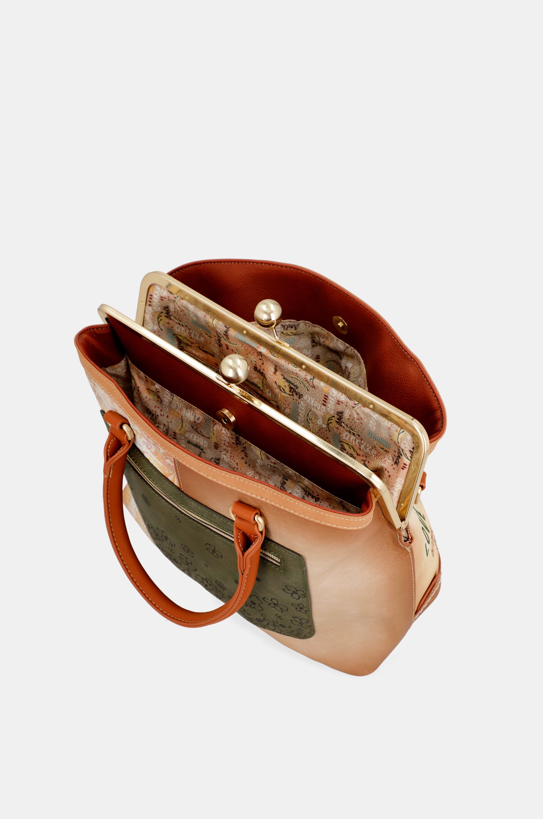 Peace & Love camel kiss clasp bag