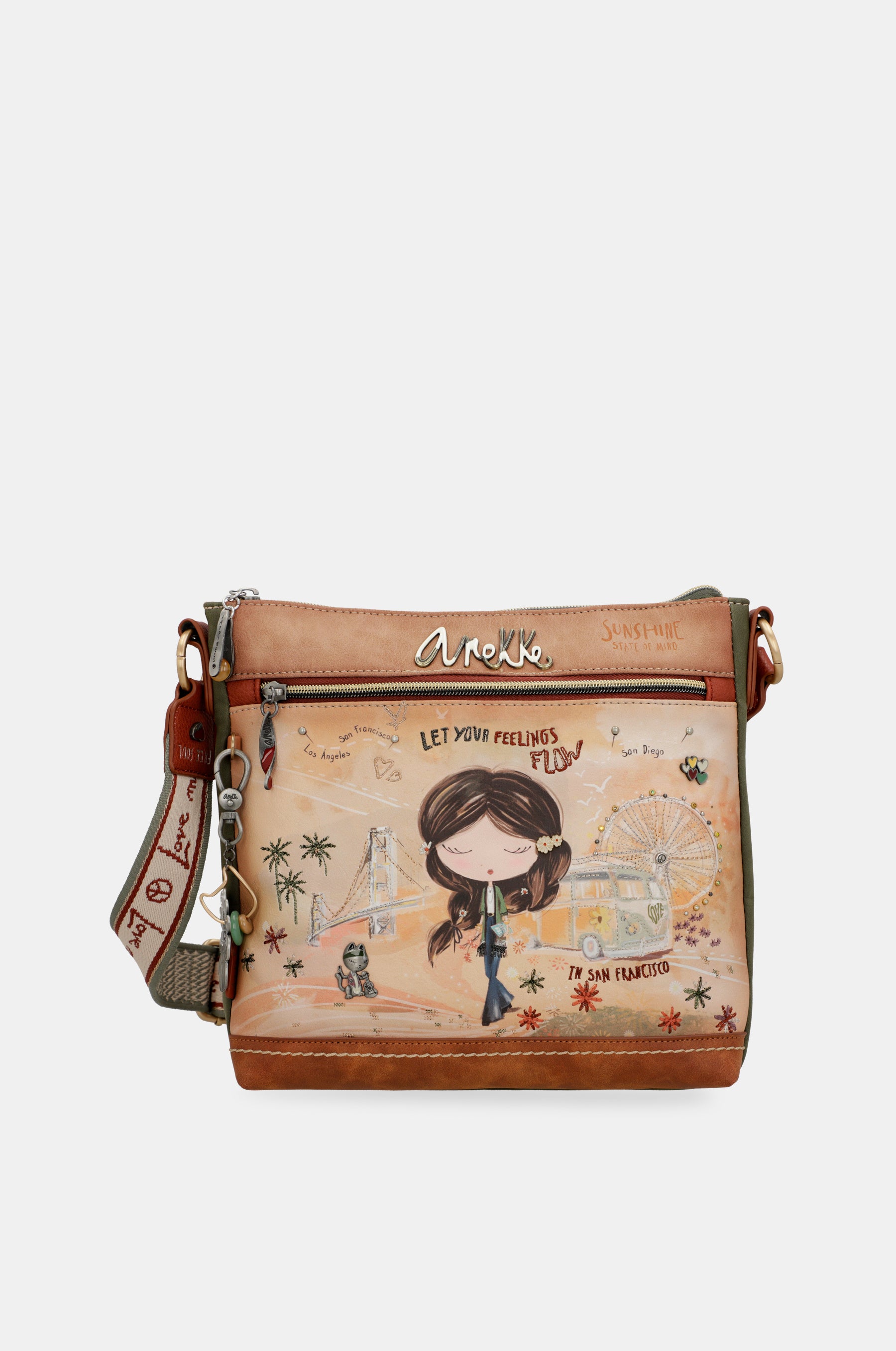 Peace & Love camel square crossbody bag