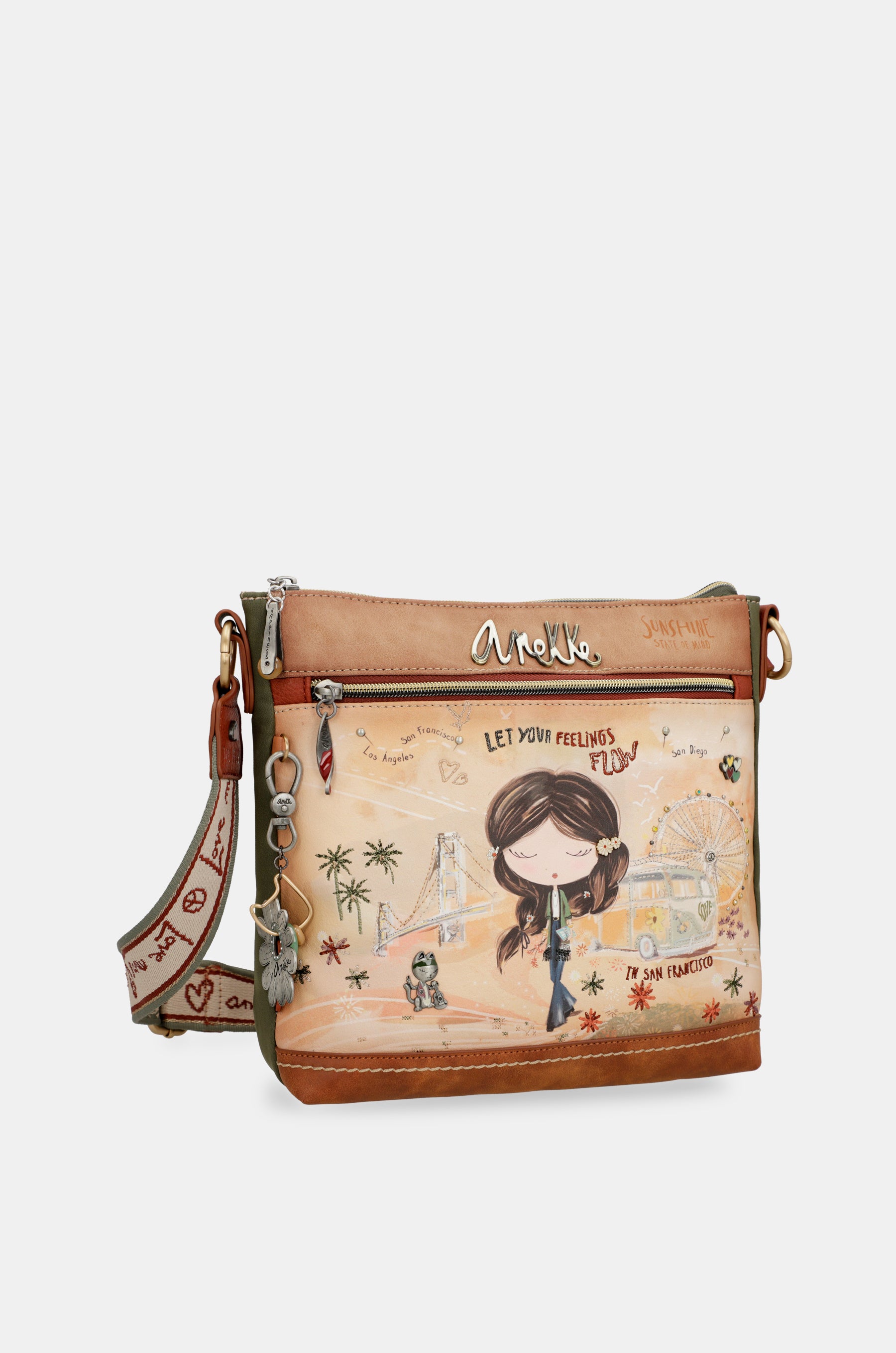 Peace & Love camel square crossbody bag