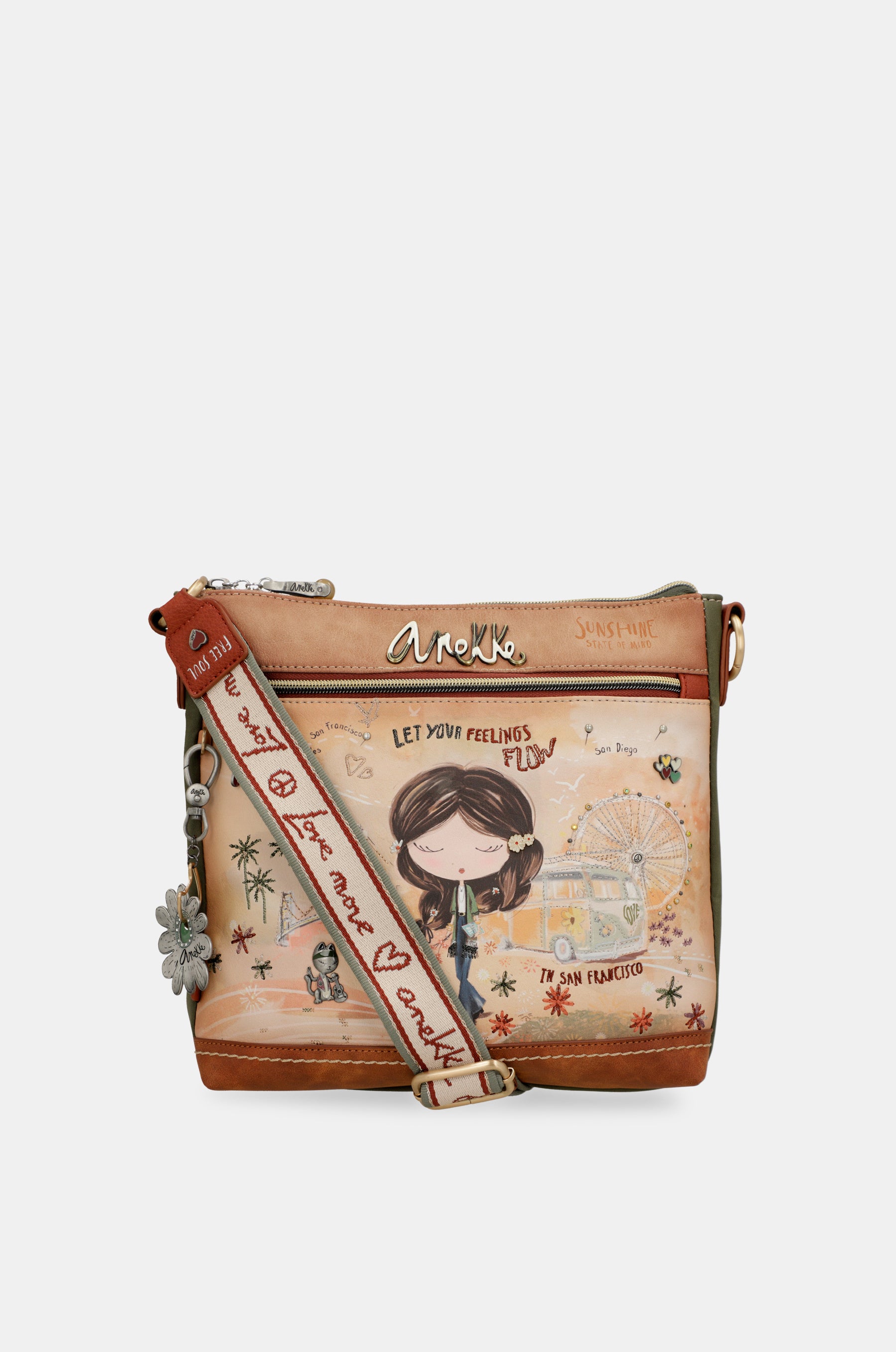 Peace & Love camel square crossbody bag