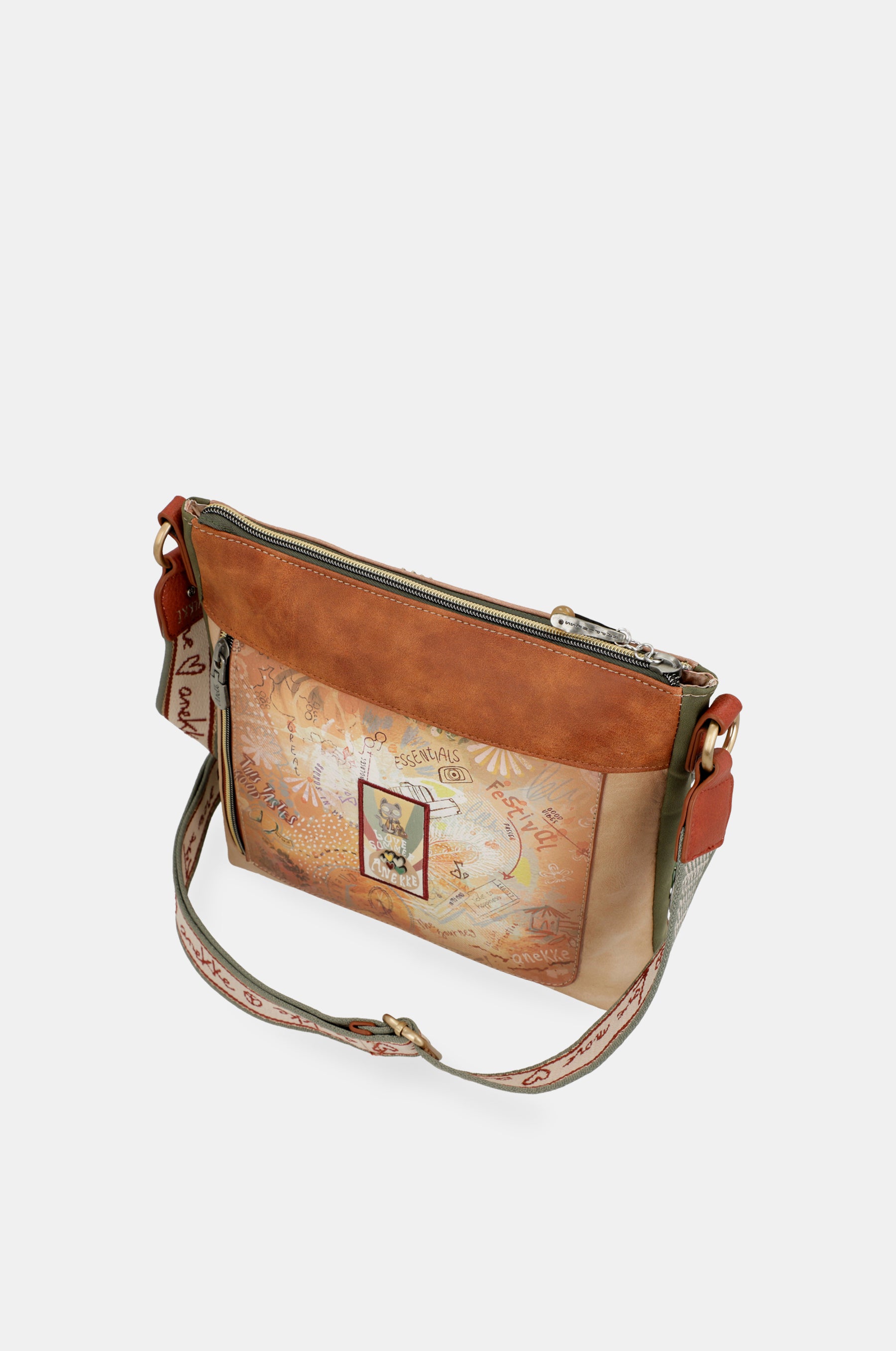 Peace & Love camel square crossbody bag
