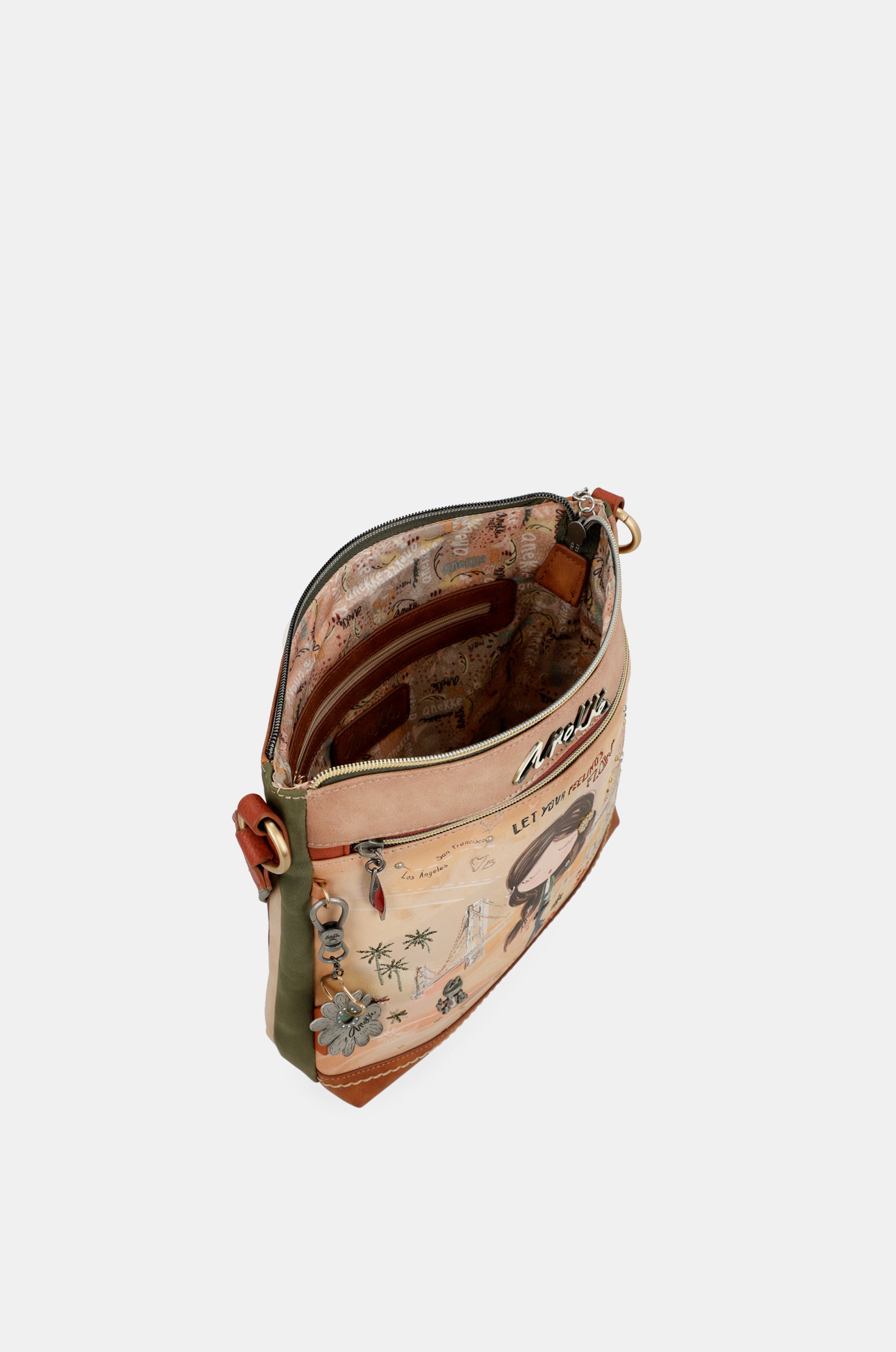 Peace & Love camel square crossbody bag