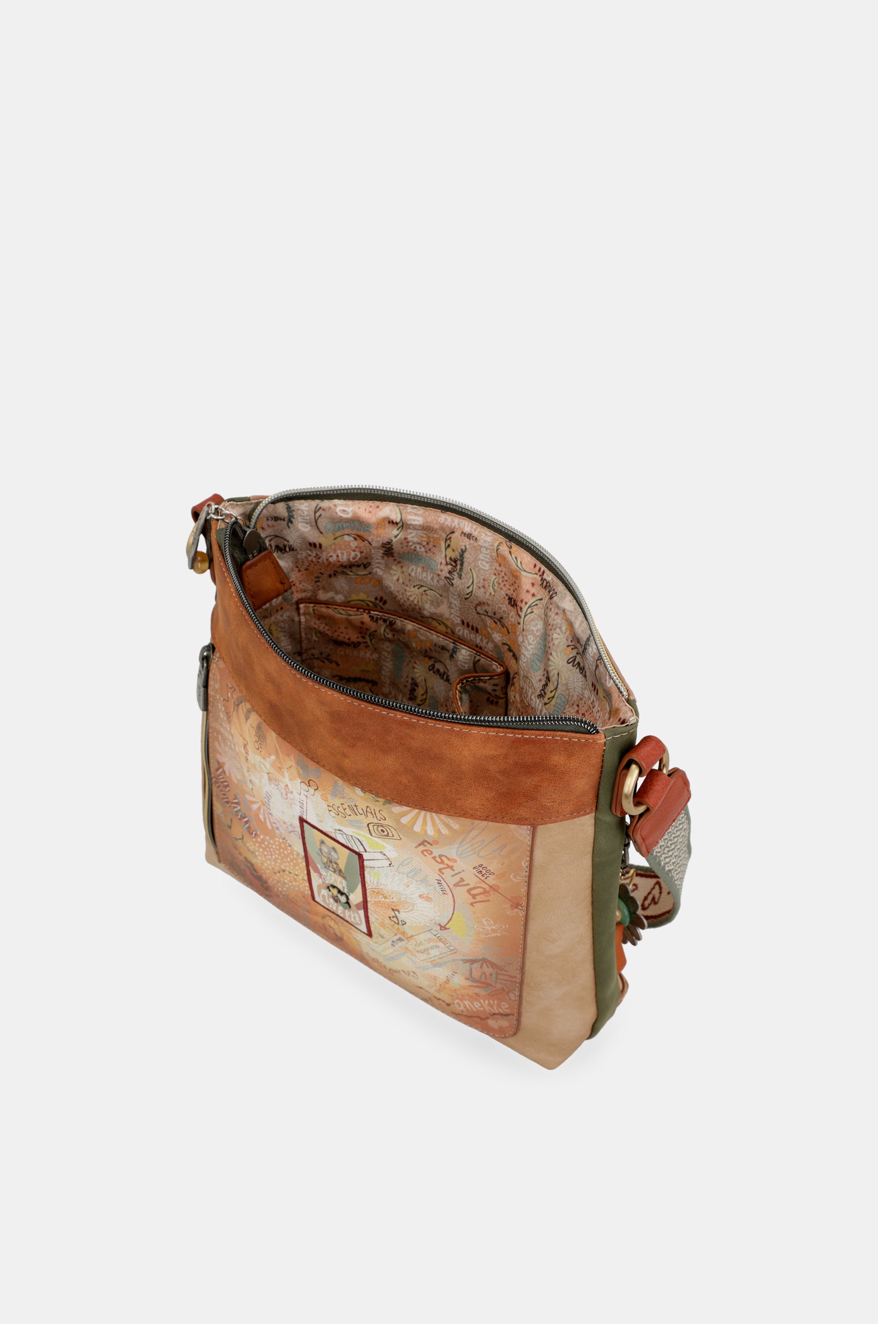 Peace & Love camel square crossbody bag