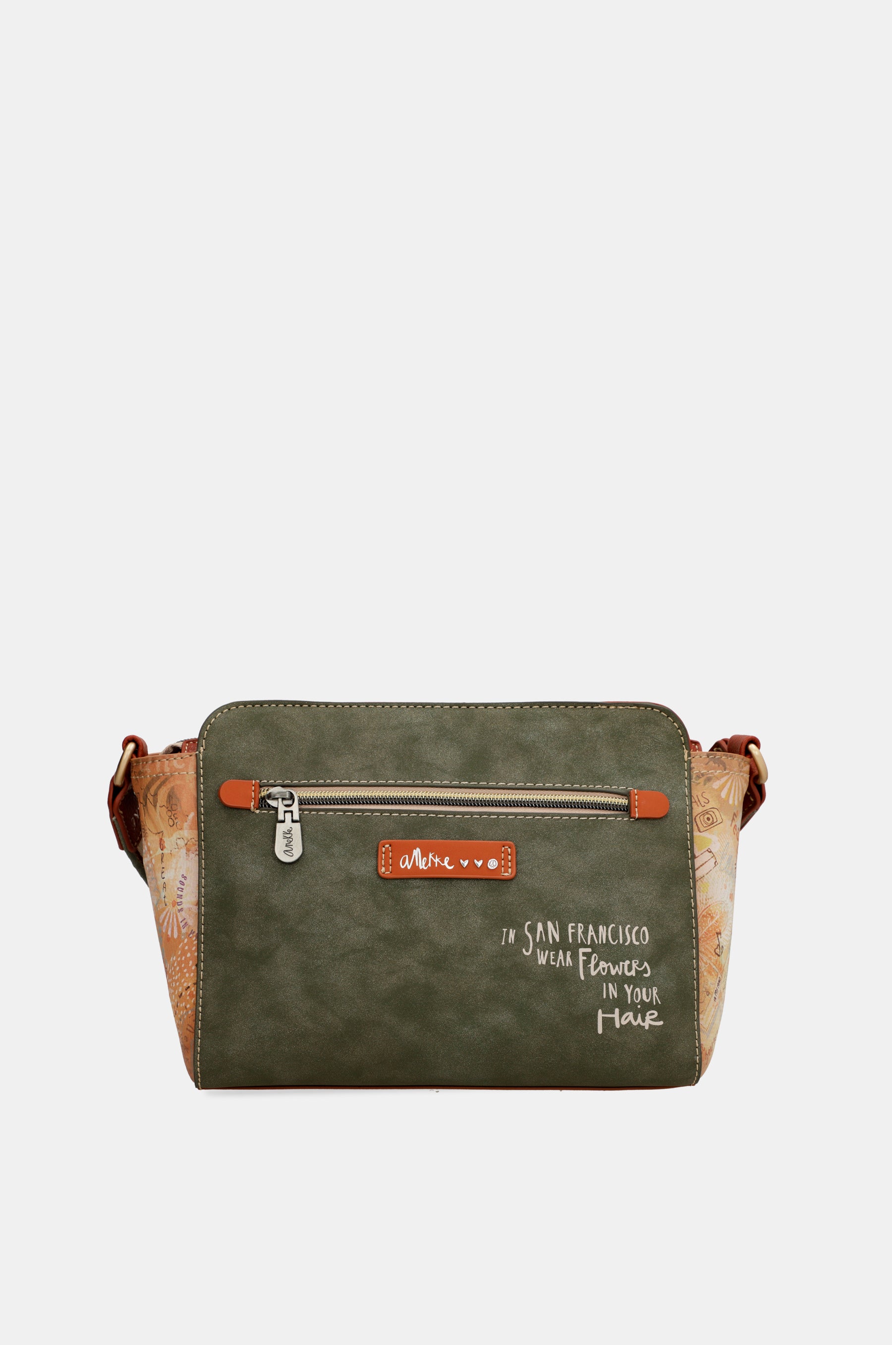 Peace & Love camel rectangular crossbody bag