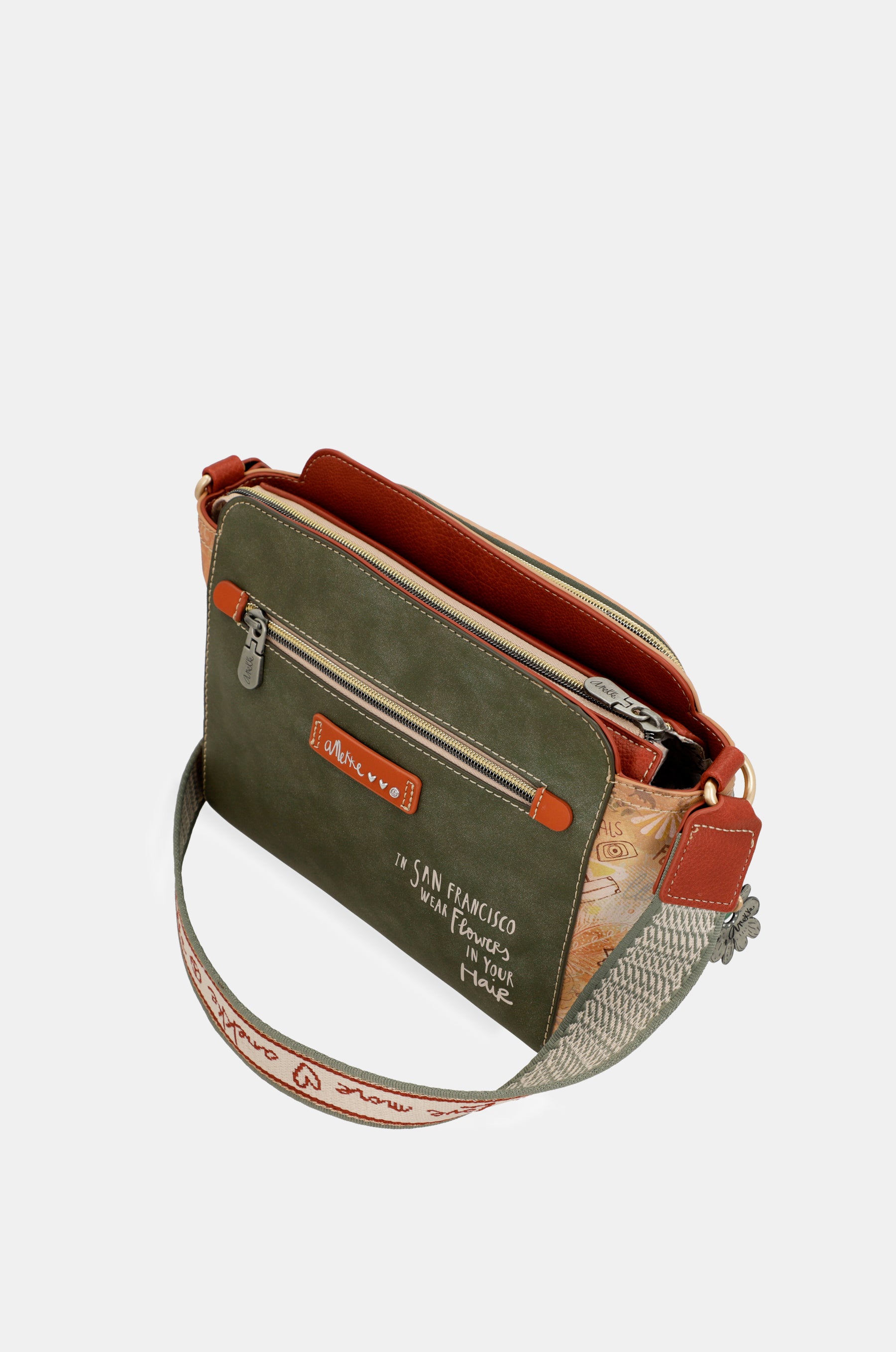 Peace & Love camel rectangular crossbody bag