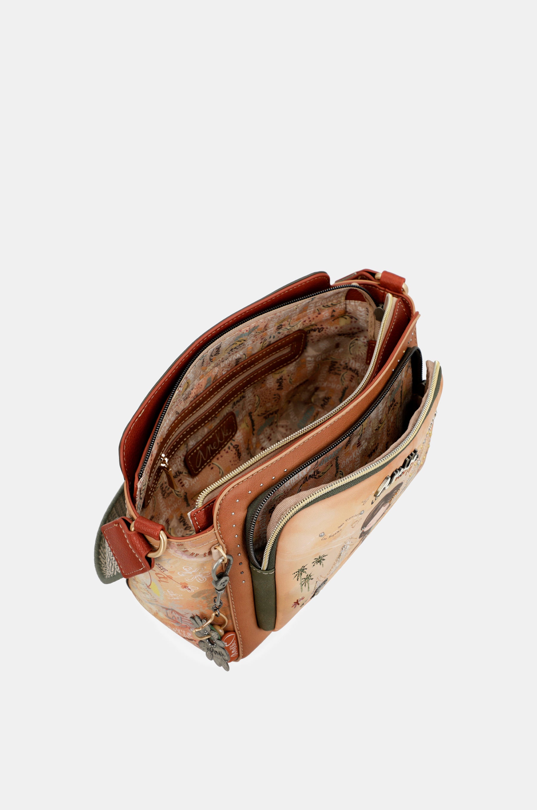 Peace & Love camel rectangular crossbody bag