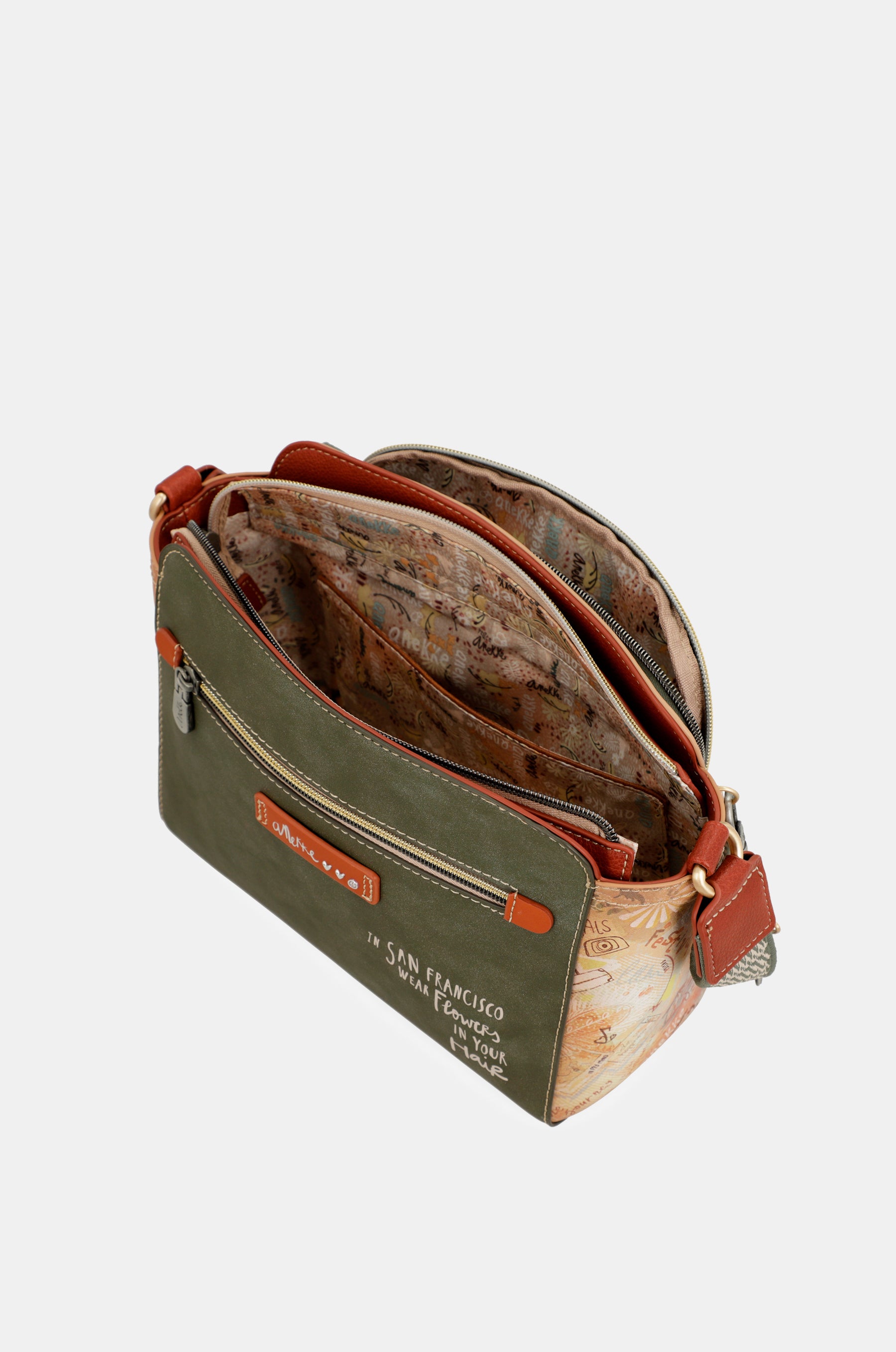 Peace & Love camel rectangular crossbody bag