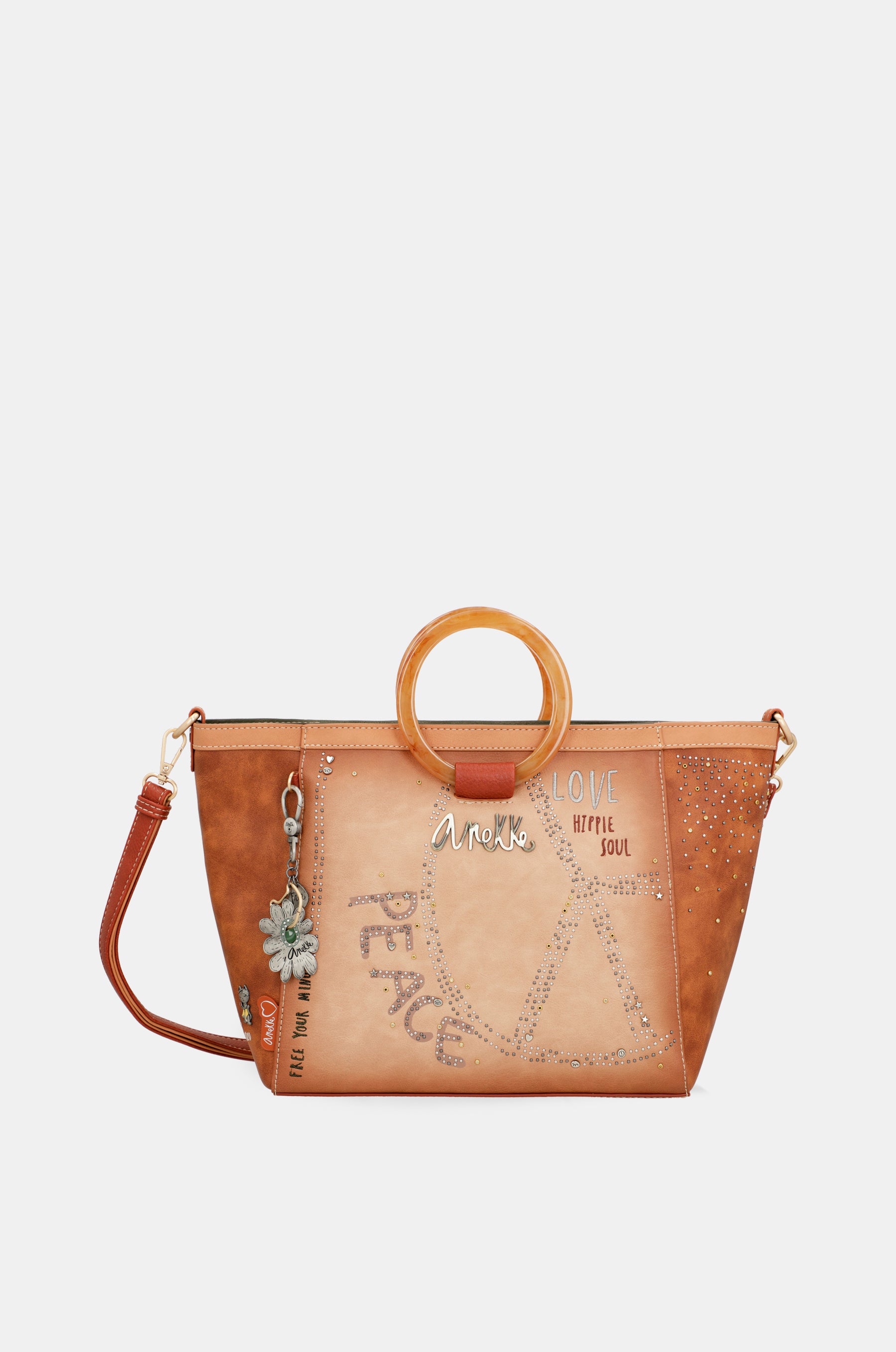 Flowers round handles crossbody bag