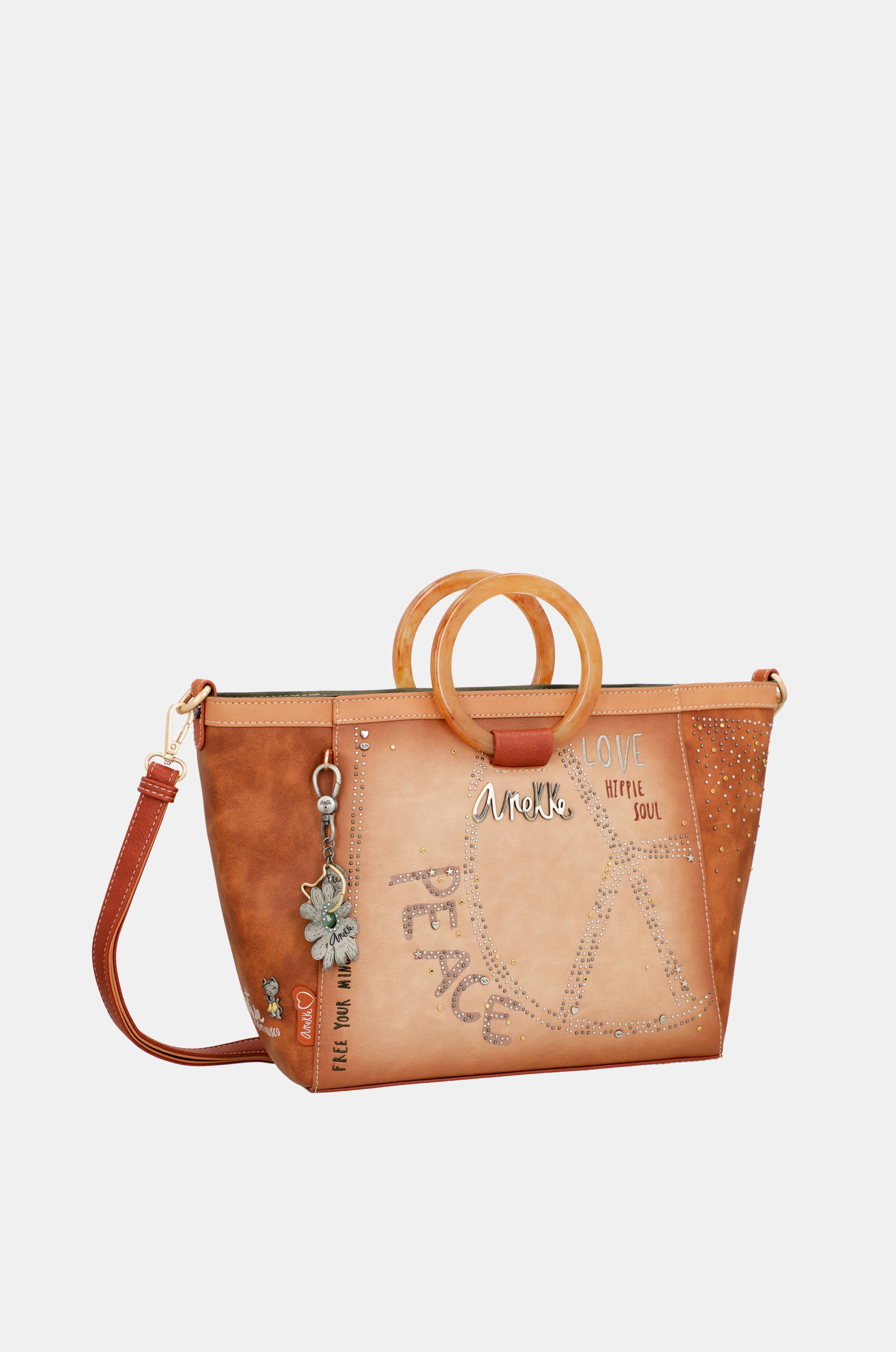 Flowers round handles crossbody bag