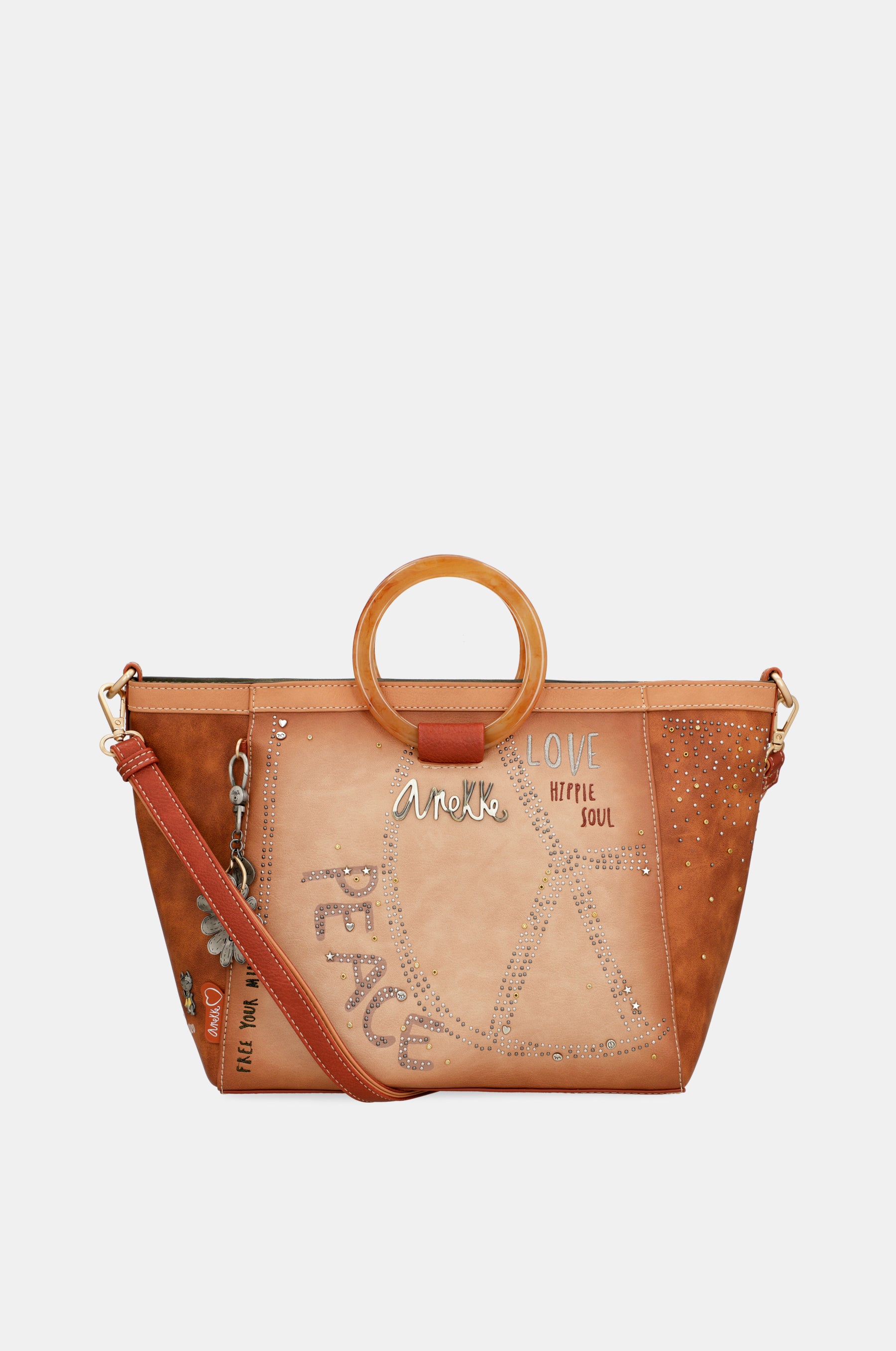 Flowers round handles crossbody bag