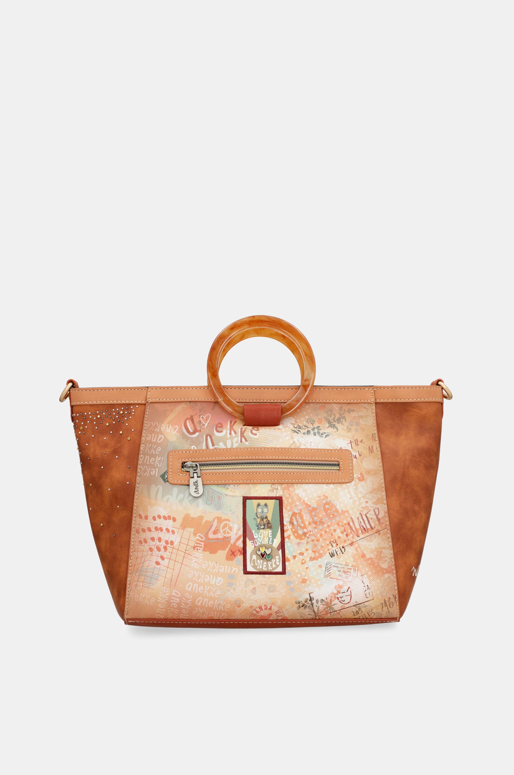 Flowers round handles crossbody bag