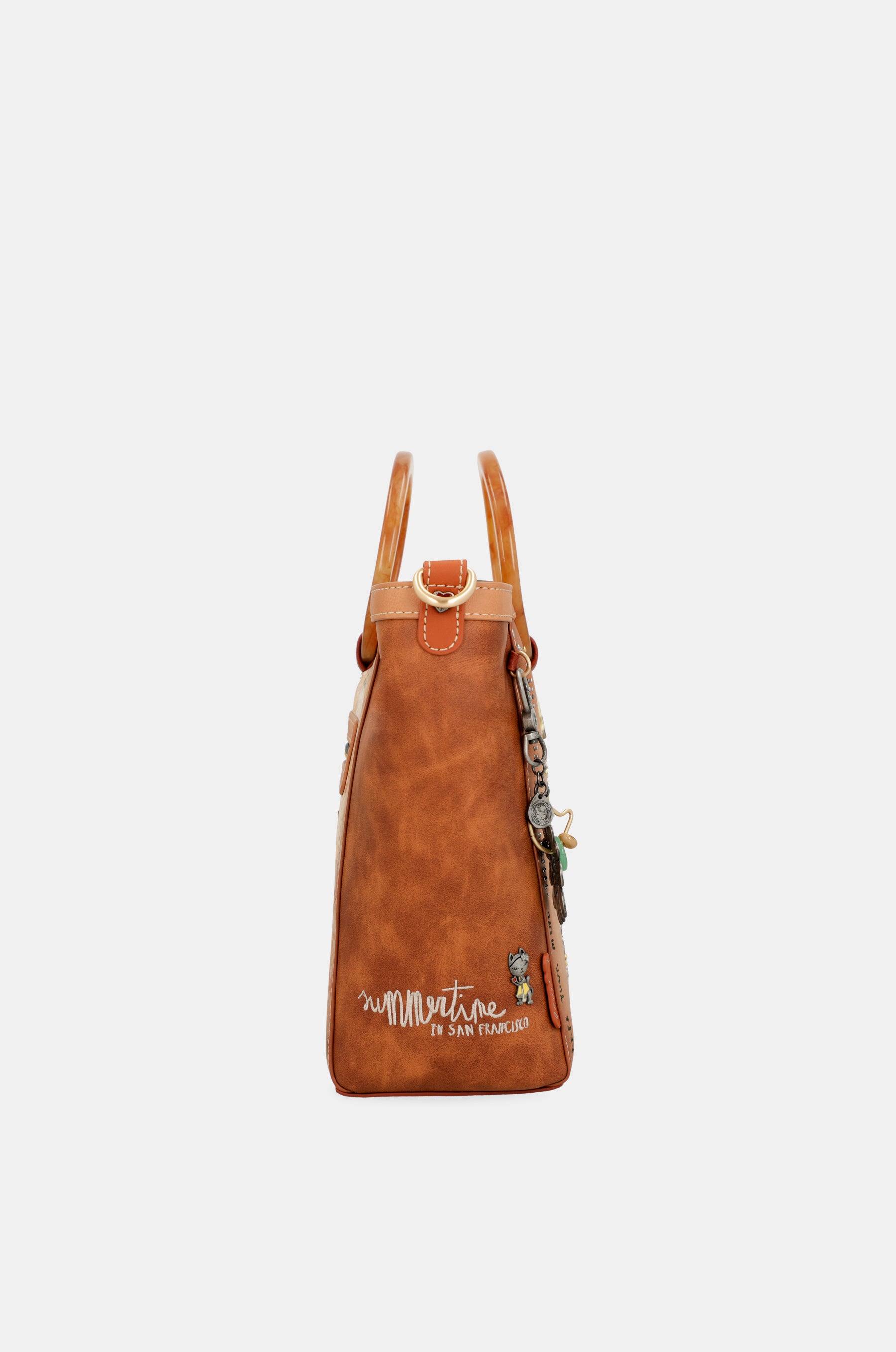 Flowers round handles crossbody bag