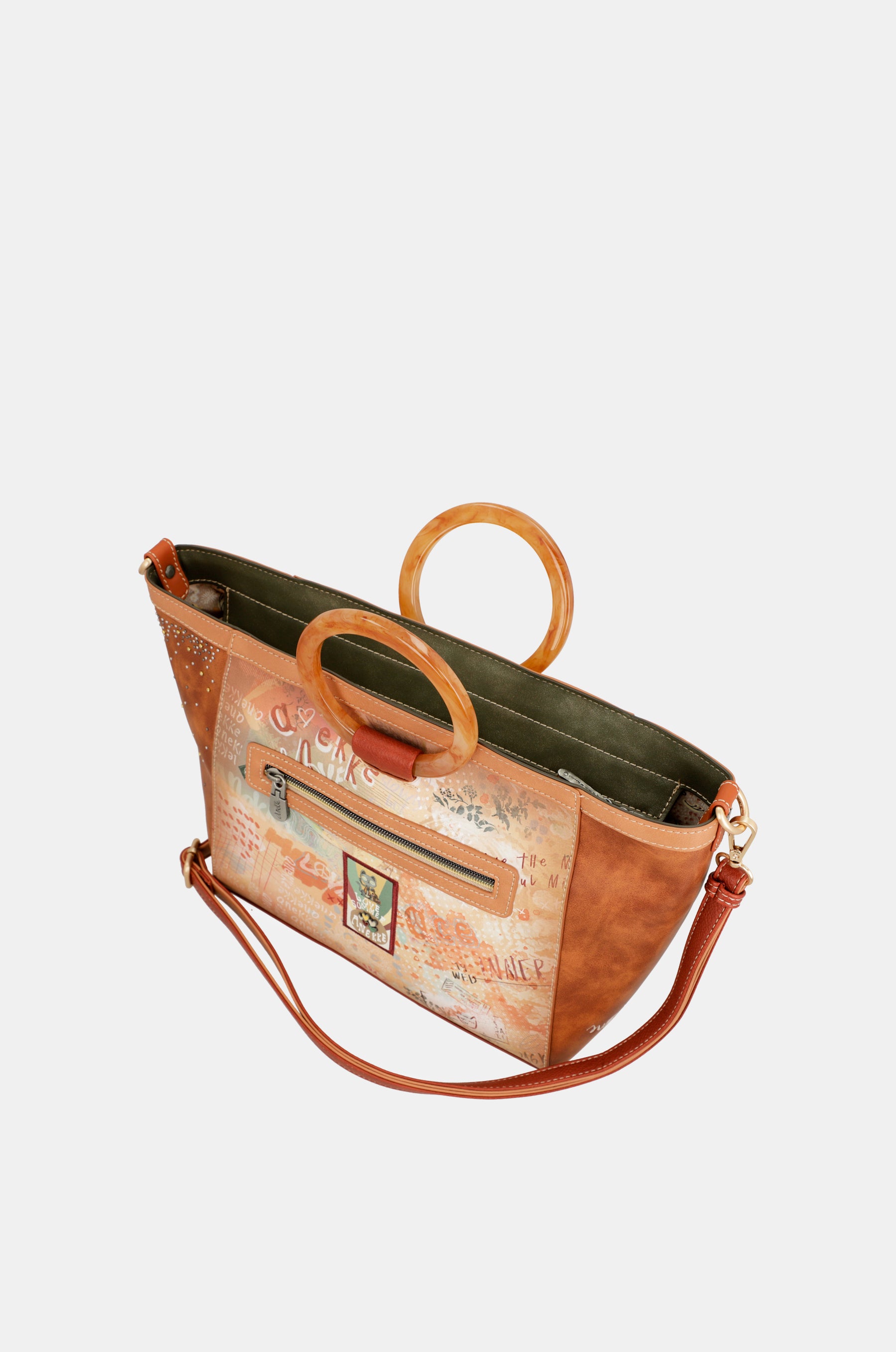 Flowers round handles crossbody bag