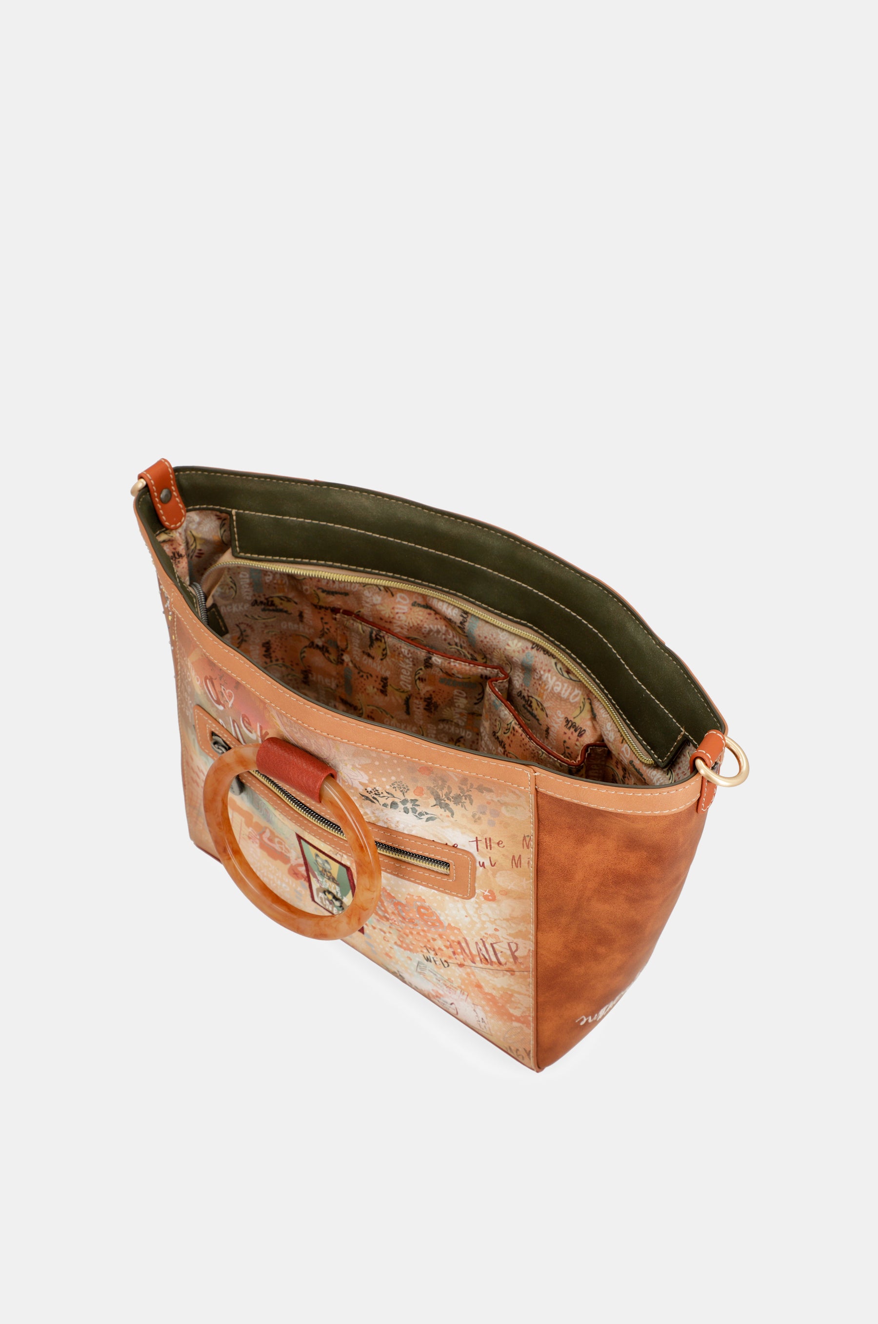 Flowers round handles crossbody bag