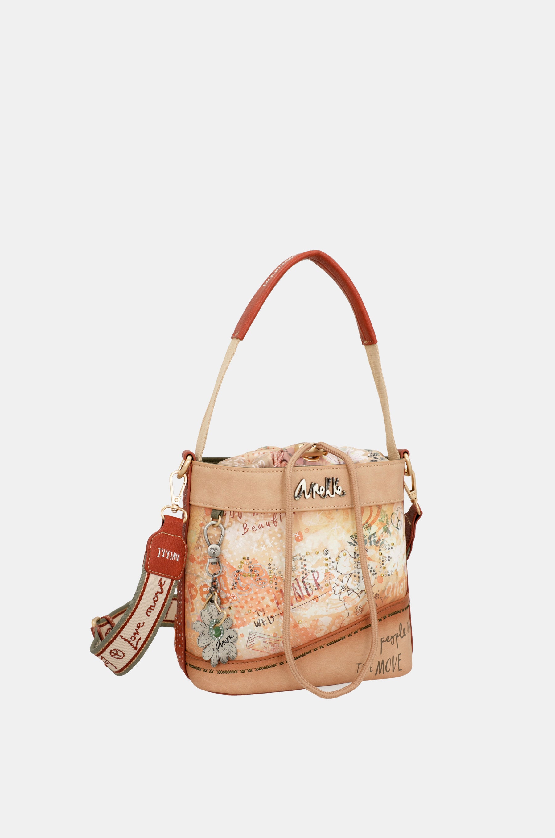 Flowers crossbody bag with rope closure