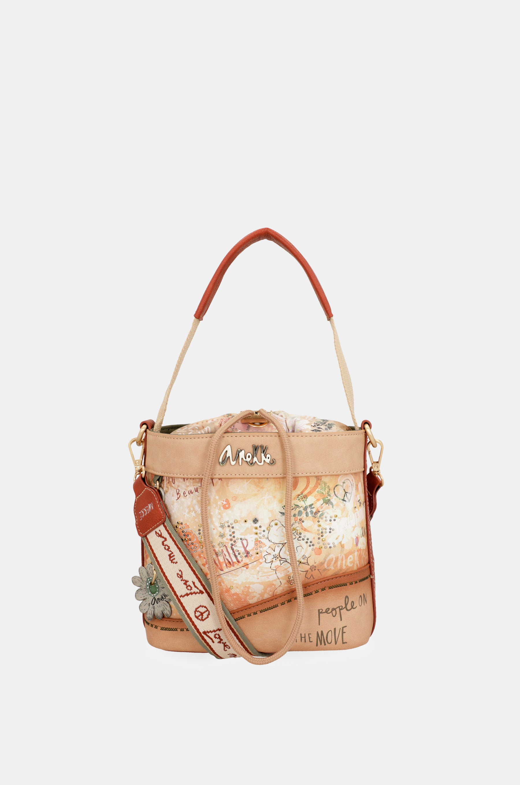 Flowers crossbody bag with rope closure