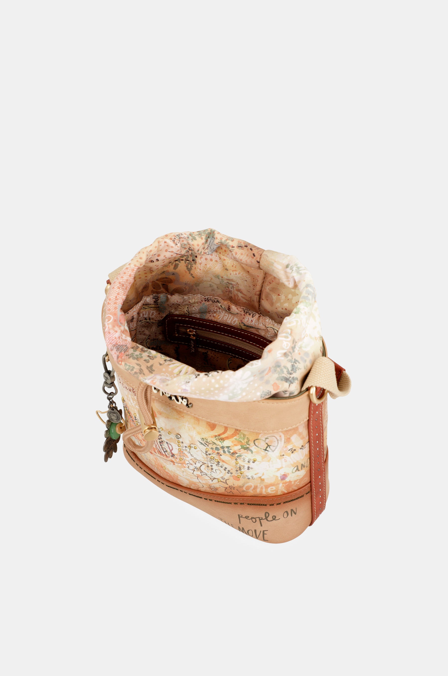 Flowers crossbody bag with rope closure